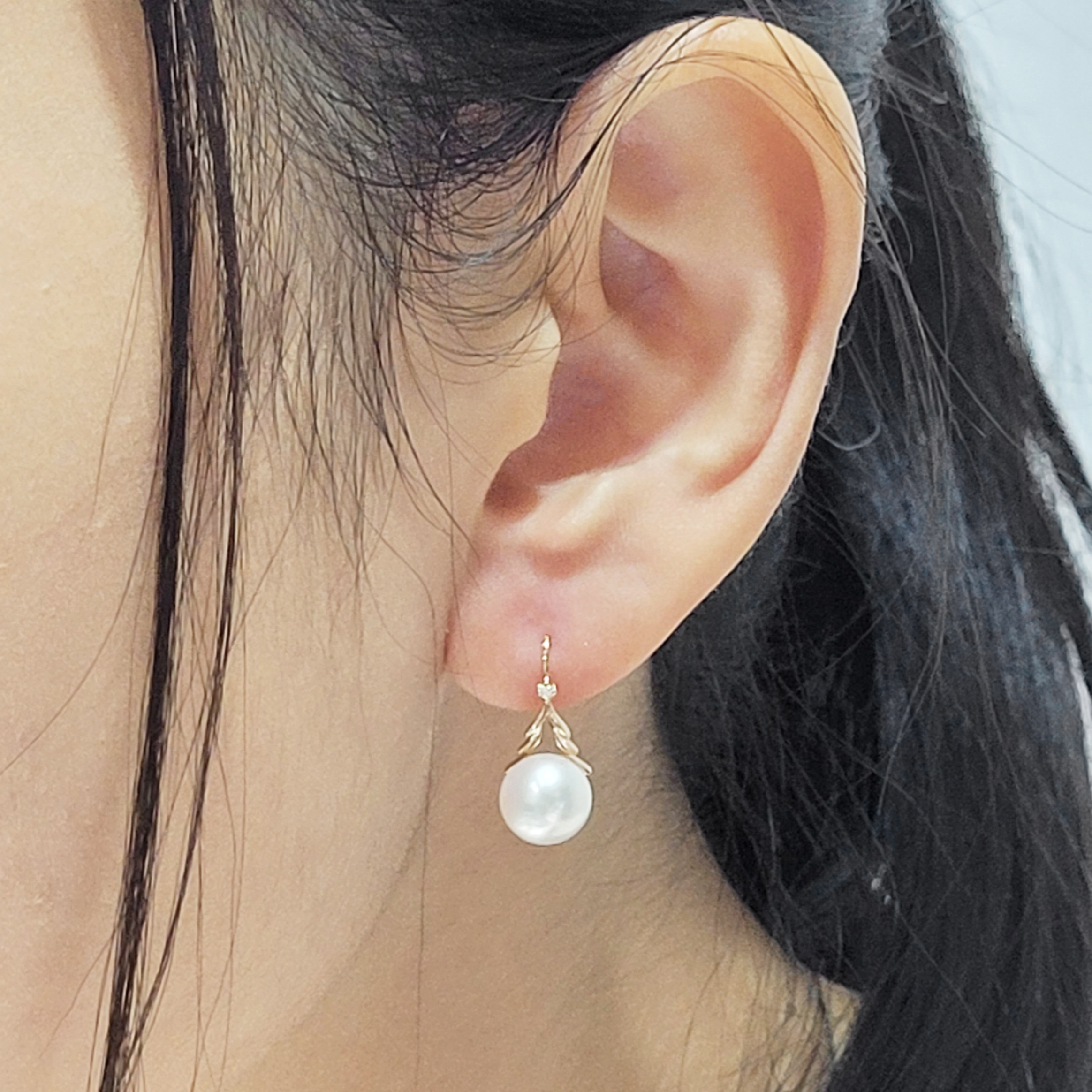 18K玫瑰金天然鑽石珍珠耳環