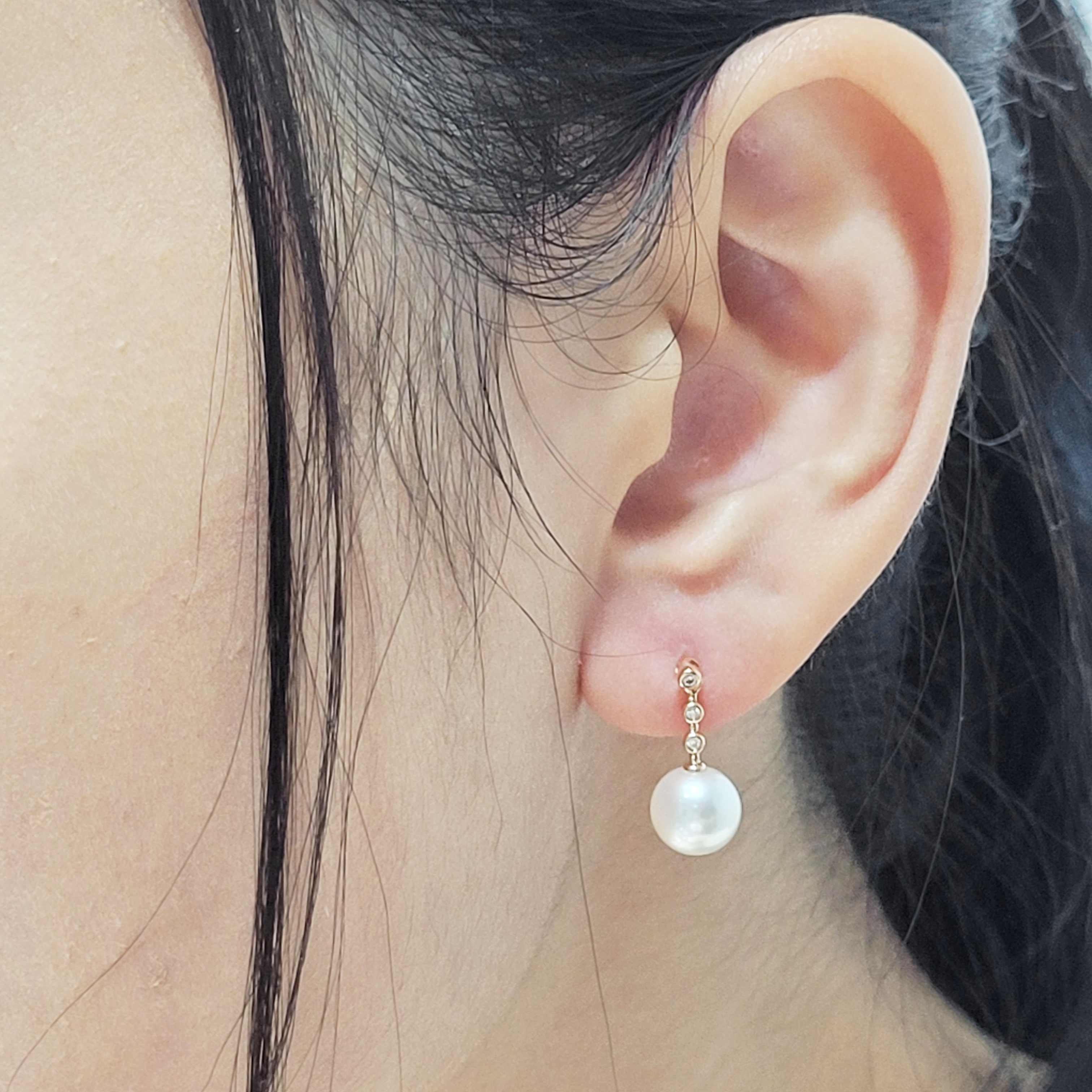 18K玫瑰金天然鑽石珍珠耳環