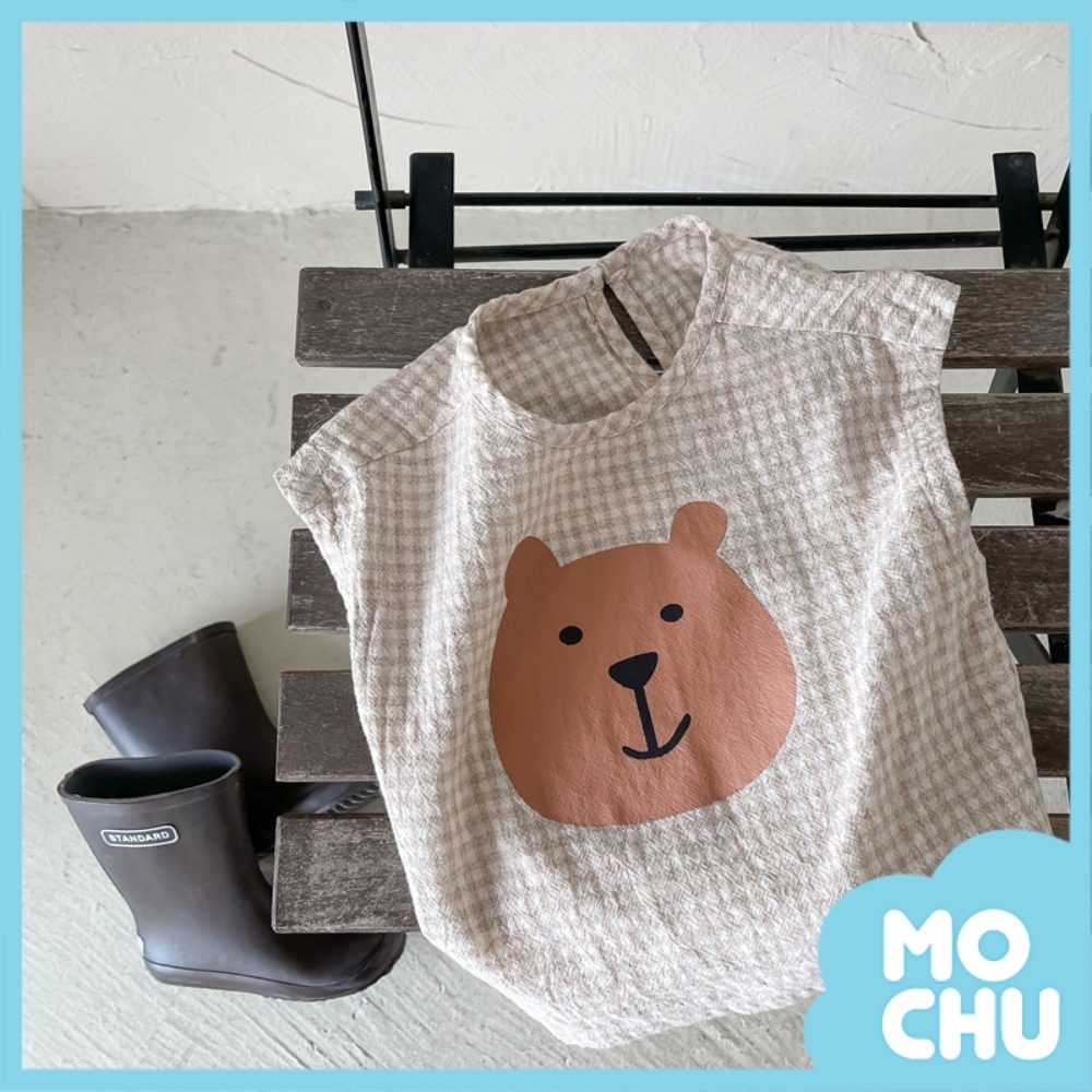 微笑小熊棉麻短袖上衣(兩色)