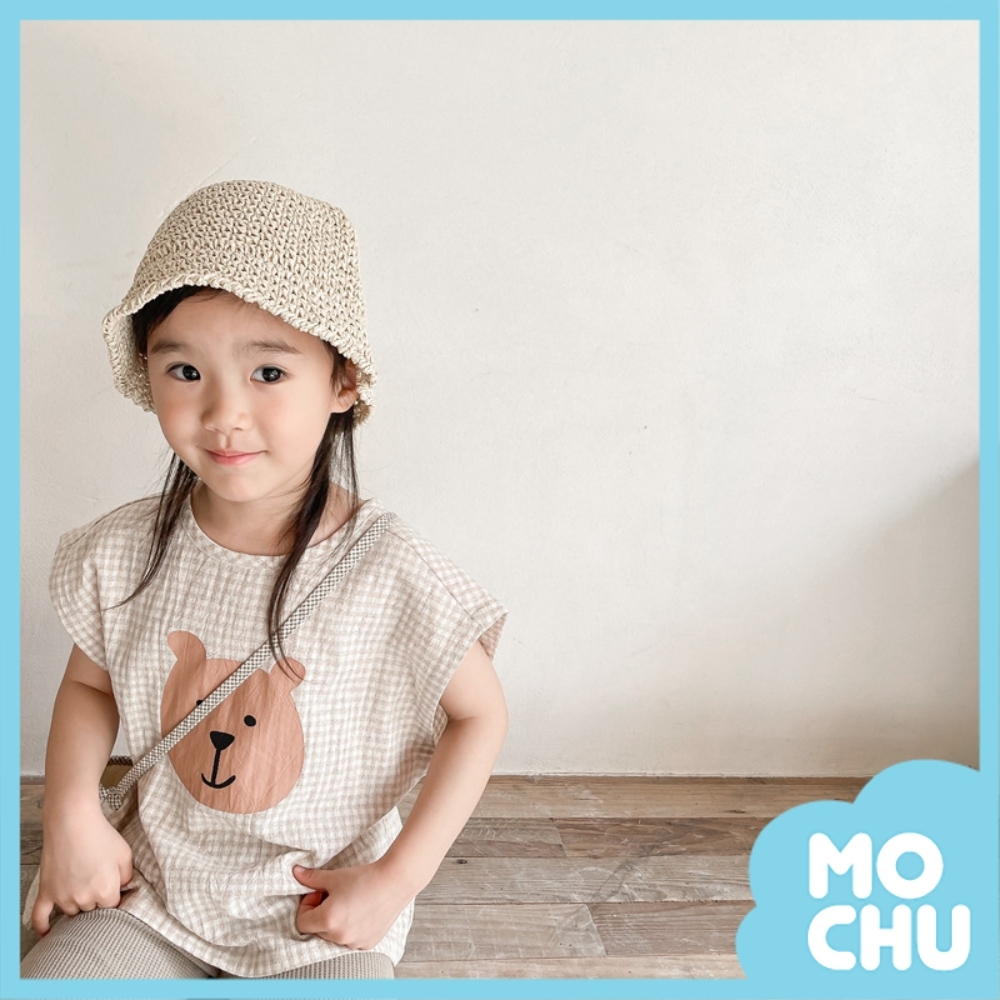 微笑小熊棉麻短袖上衣(兩色)