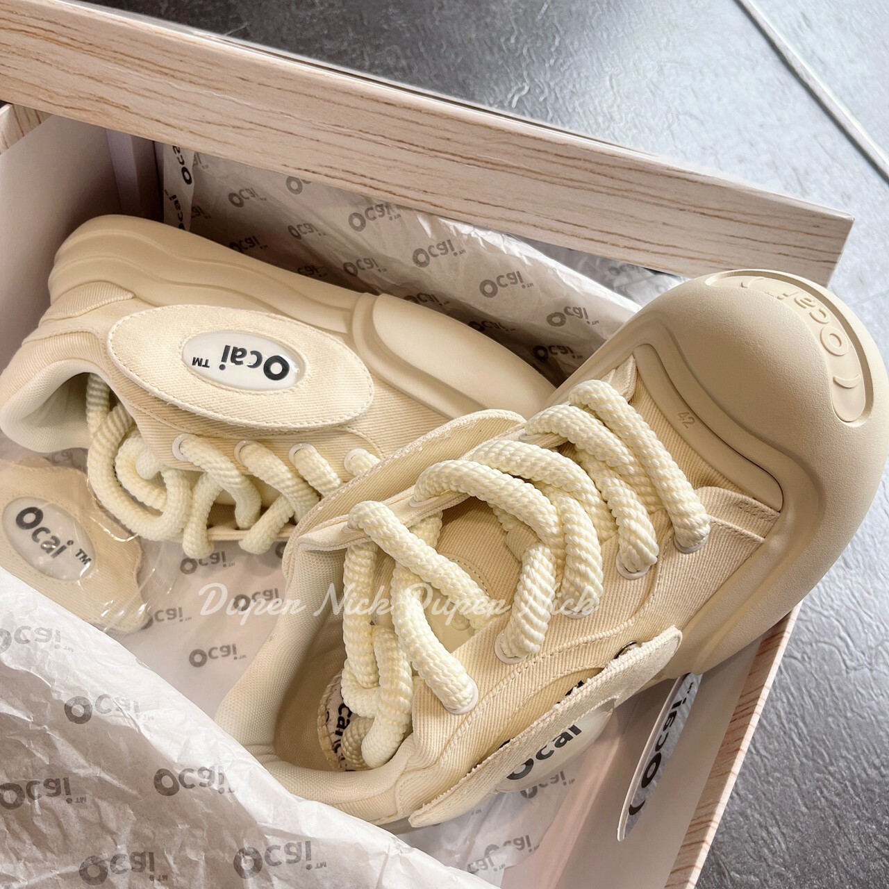 Ocai Smile 開口笑 帆布鞋 厚底 增高 奶油白