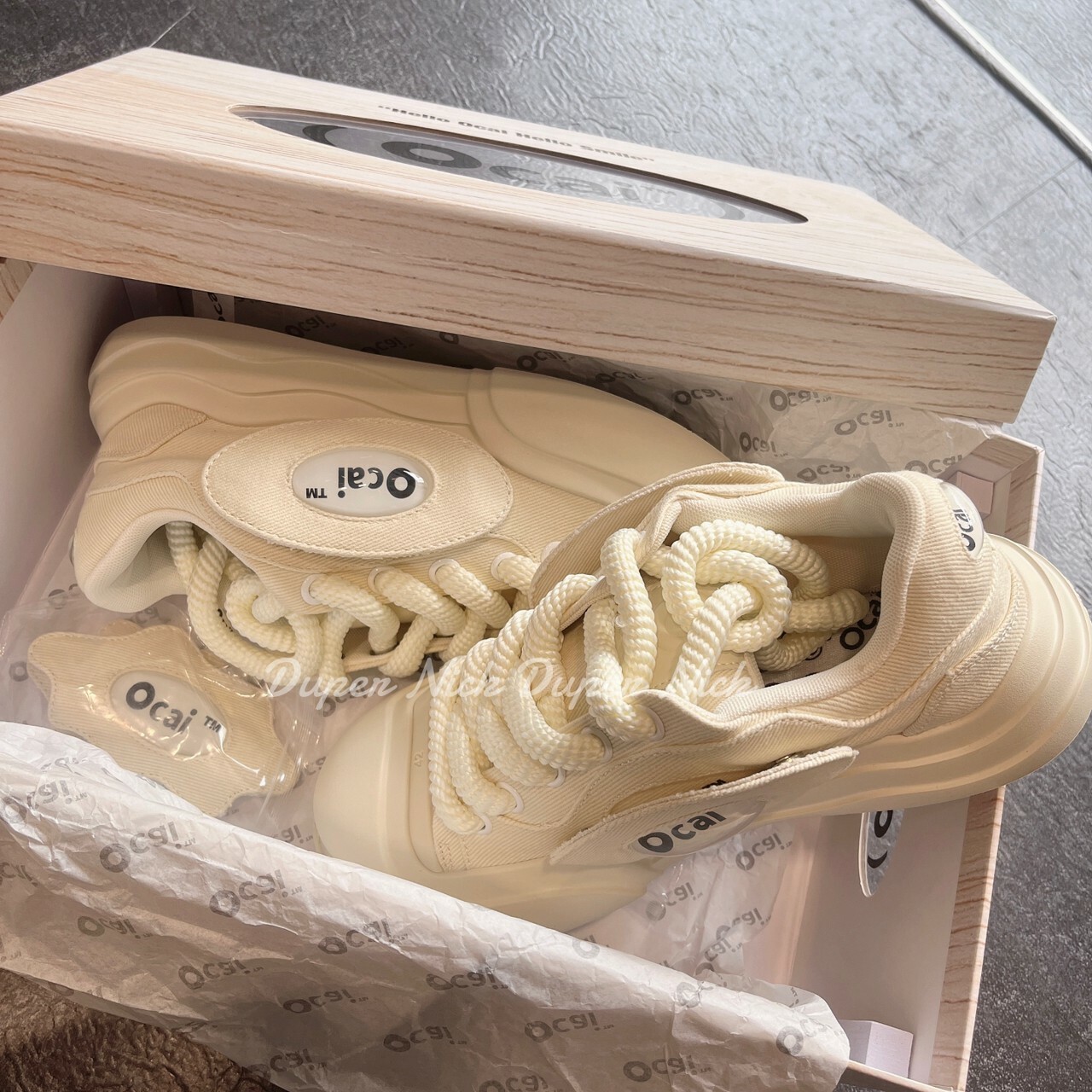 Ocai Smile 開口笑 帆布鞋 厚底 增高 奶油白