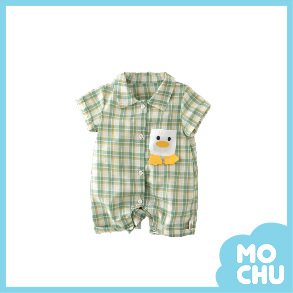 翻領小鴨綠格短袖包屁衣
