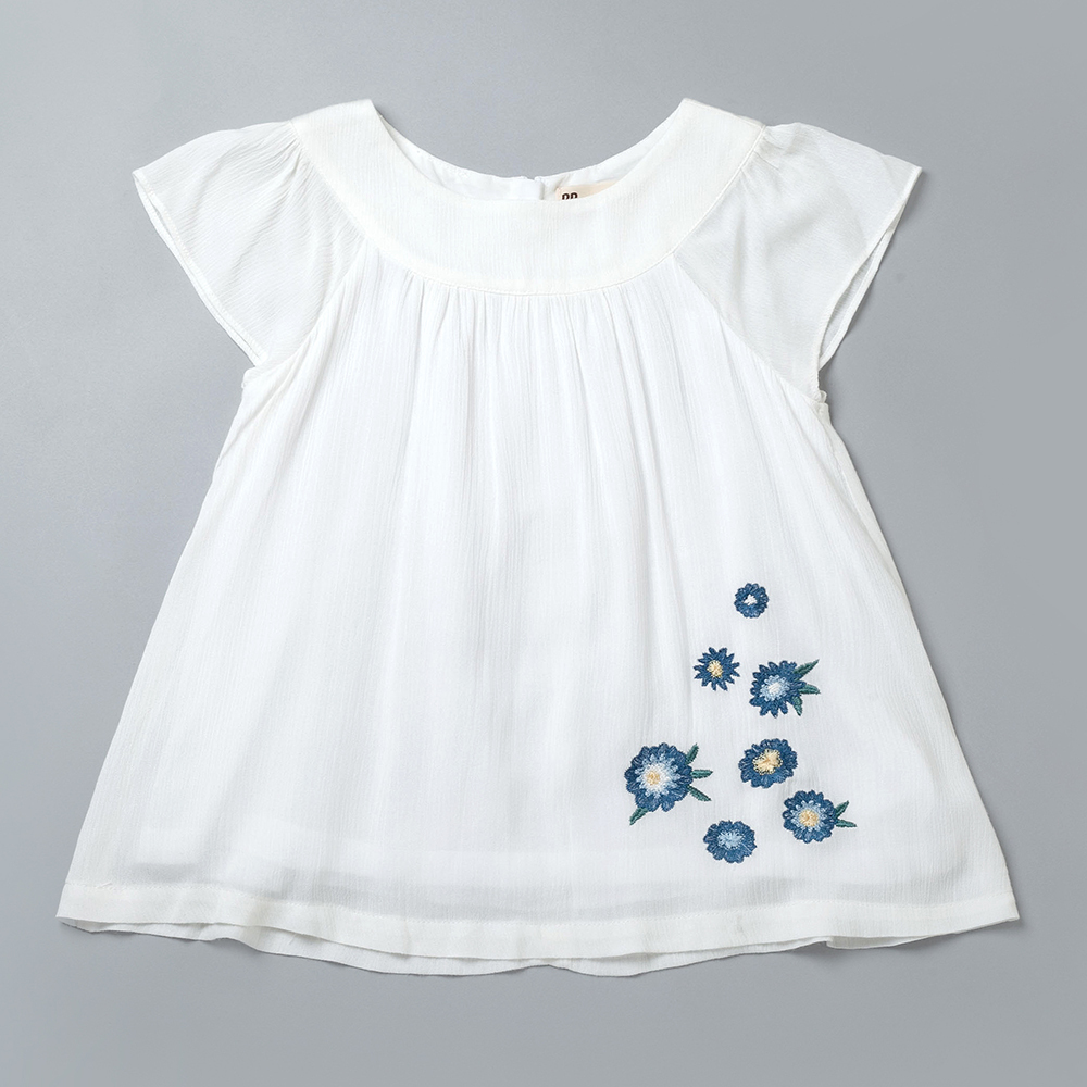 PIPPY藍花刺繡純棉上衣 白