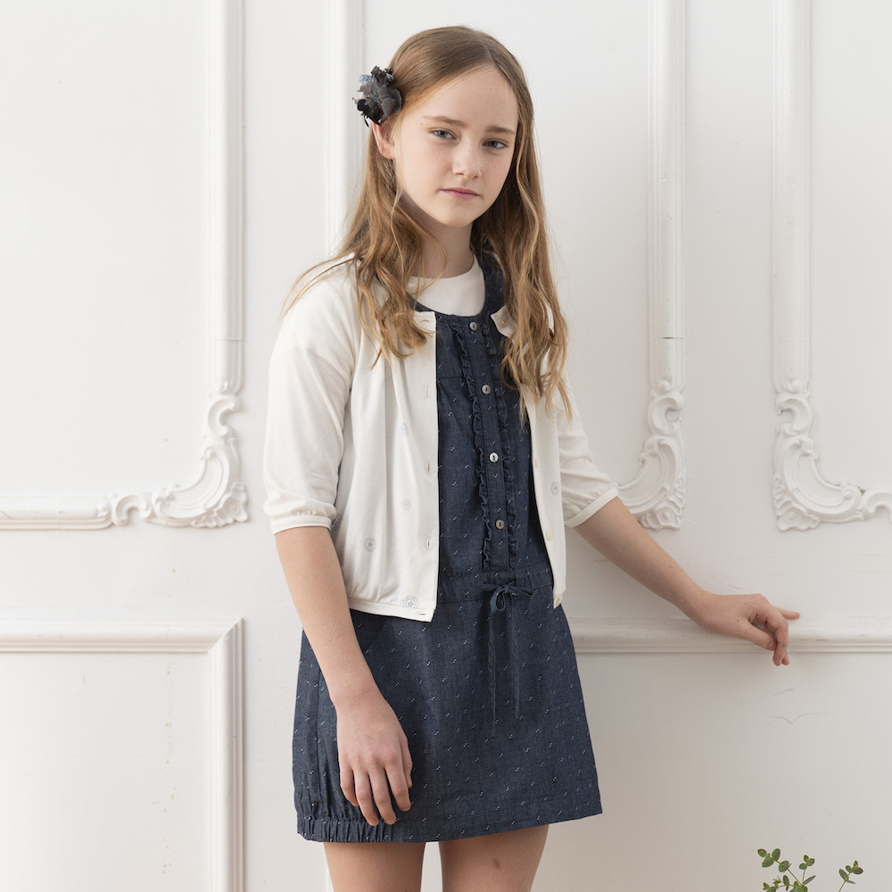 PIPPY 繽紛印花彈性棉圓領針織外套 白