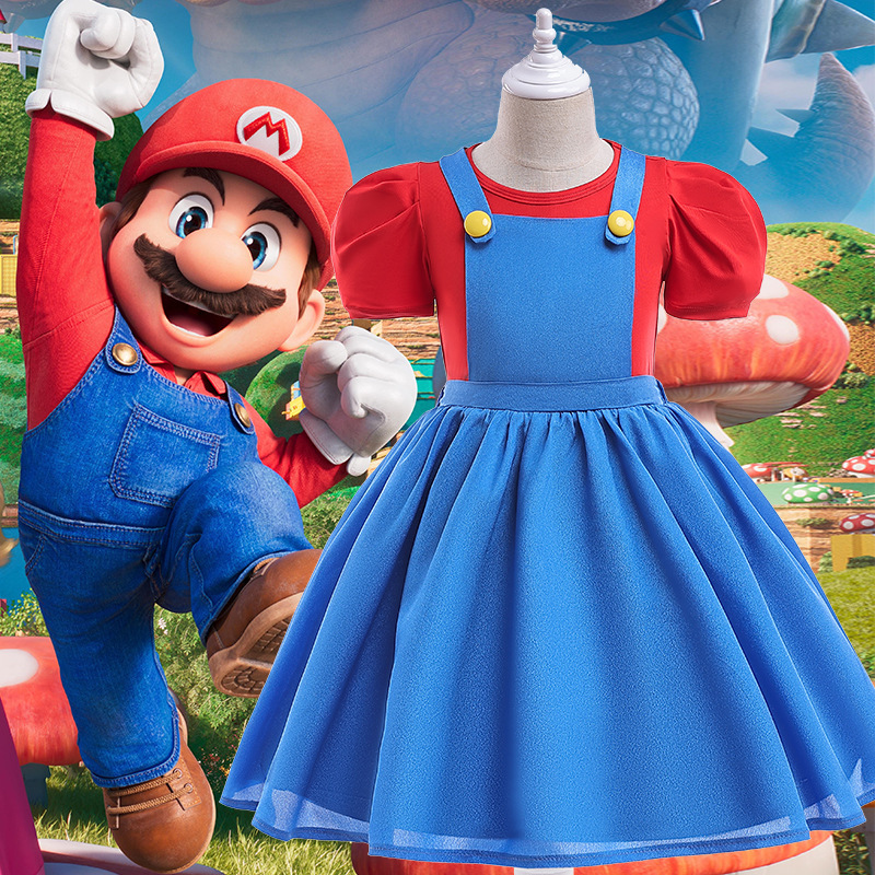 現貨 100.120cm 萬聖節 超級瑪利歐<女童>4件組 (含帽子/鬍子) 100-140cm D1184