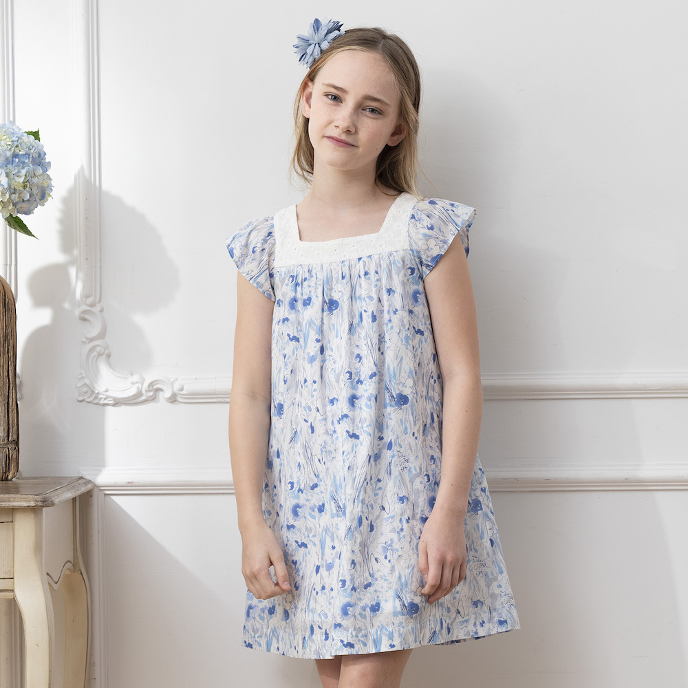 PIPPY水彩渲染印花純棉ㄇ型領連身裙洋裝 水