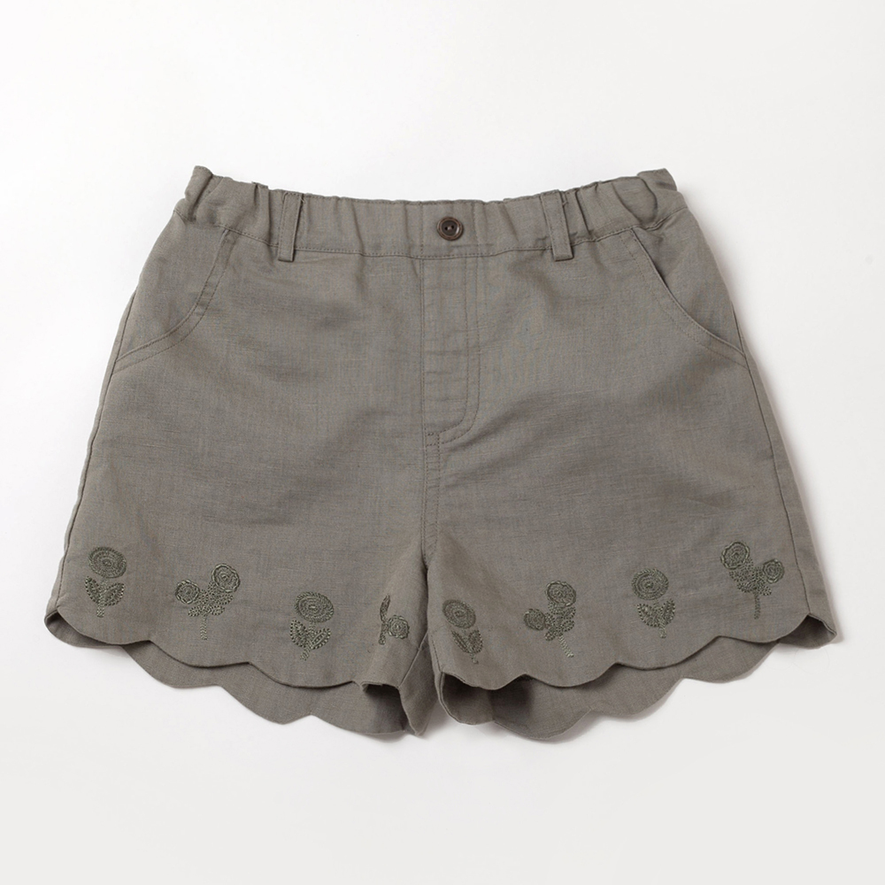 PIPPY 精緻小花刺繡花邊下擺短褲 綠