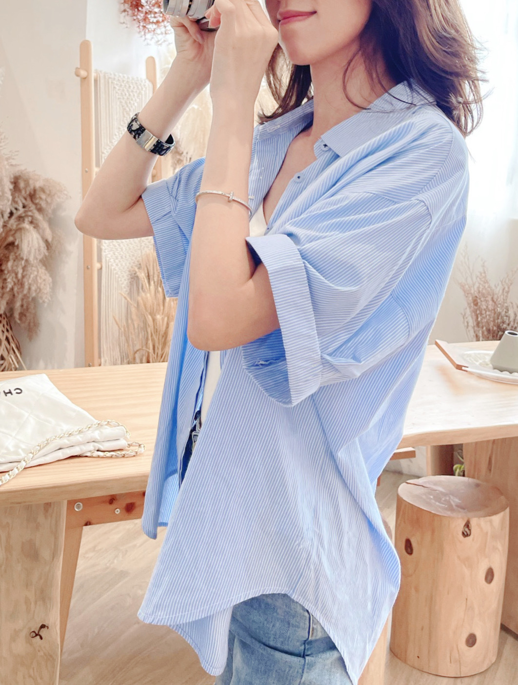 Oversize Short Sleeve Stripe Shirt_SH237L07