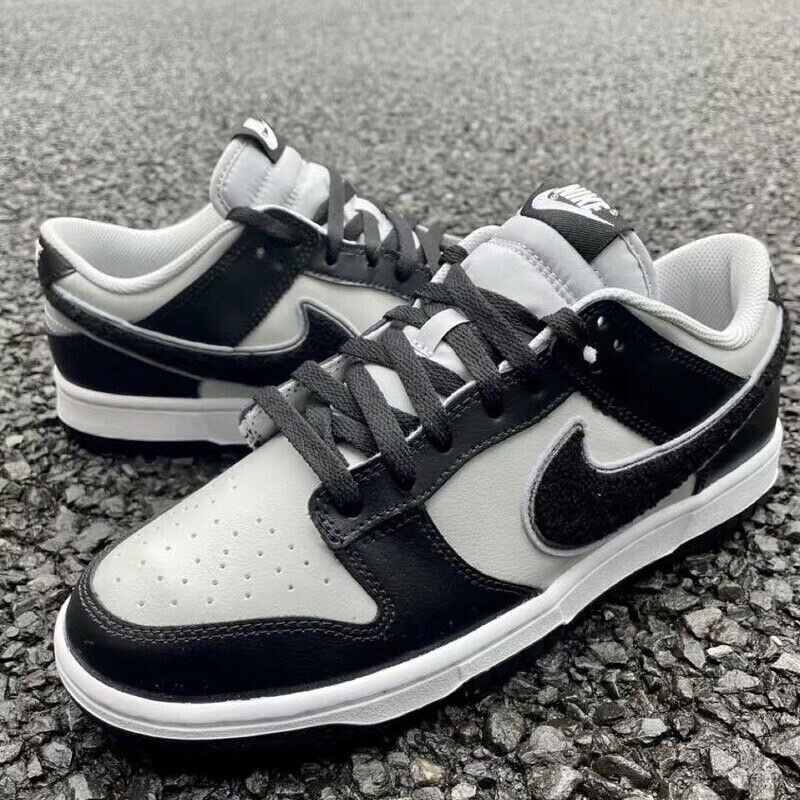 Nike Dunk Low Chenille Swoosh 黑灰 毛絨大勾 低筒男鞋 DQ7683-001