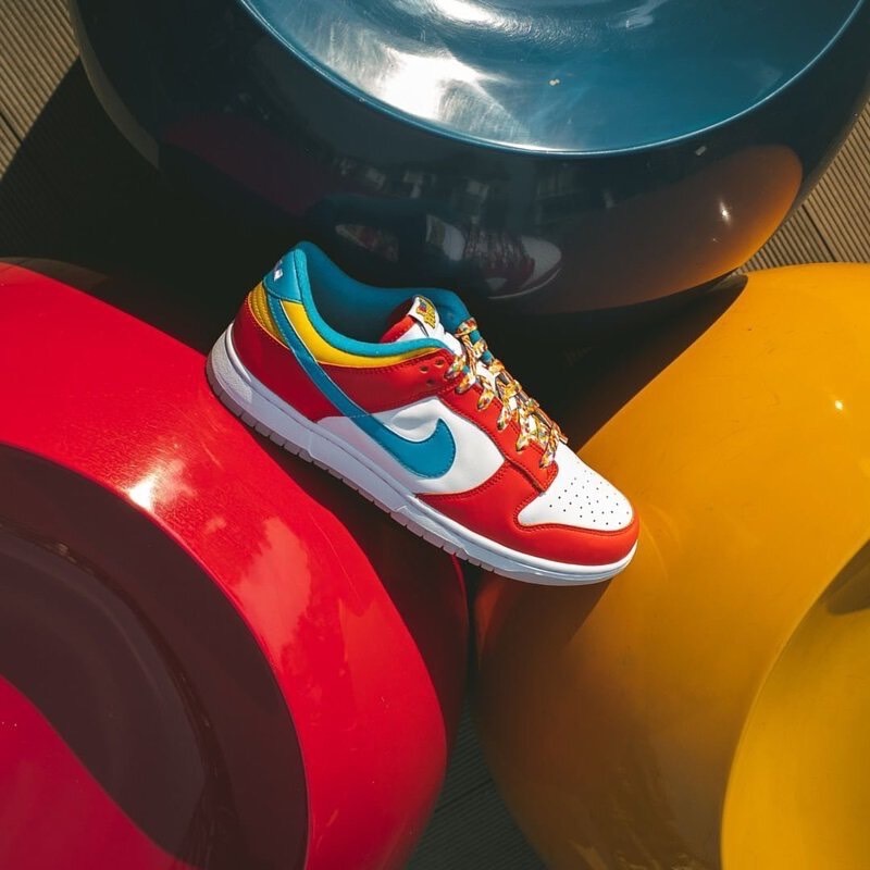 Nike Dunk Low x LeBron James水果麥片 紅藍黃白 皮革 街頭風 DH8009-600