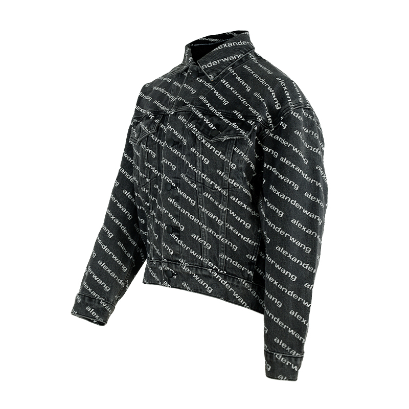 ALEXANDER WANG Logo 印花黑色牛仔外套 -T