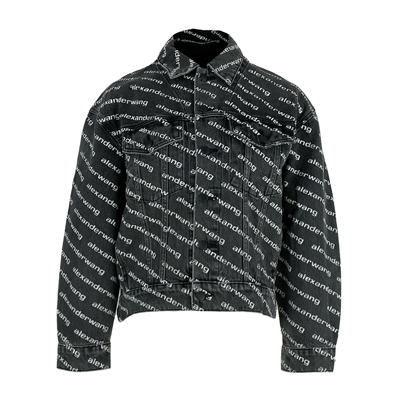 ALEXANDER WANG Logo 印花黑色牛仔外套 -T