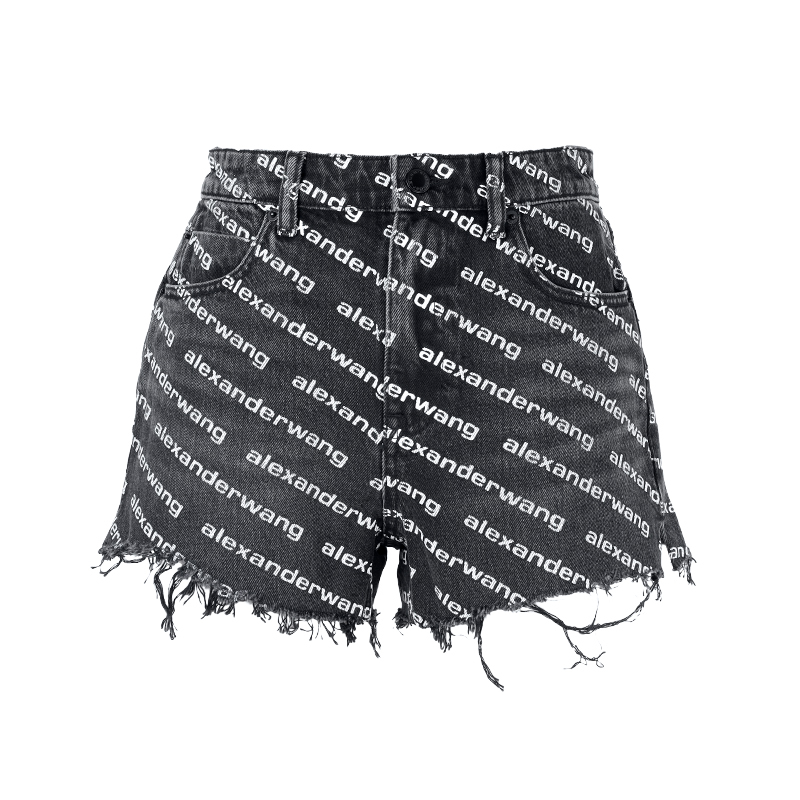 ALEXANDER WANG Logo 印花黑色牛仔短褲 -T