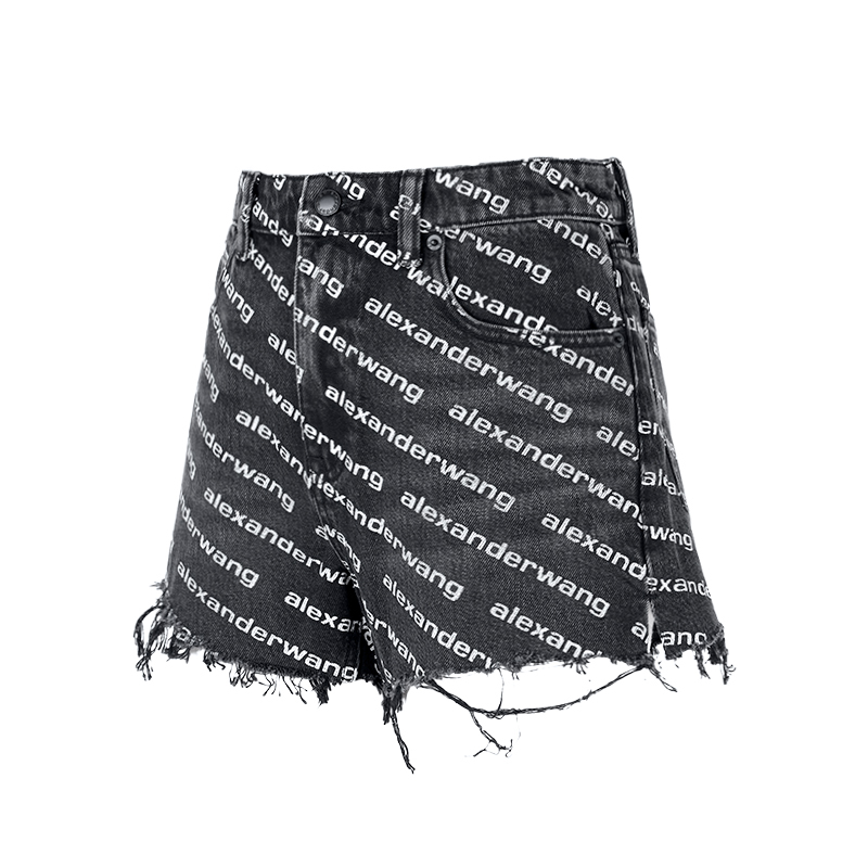 ALEXANDER WANG Logo 印花黑色牛仔短褲 -T