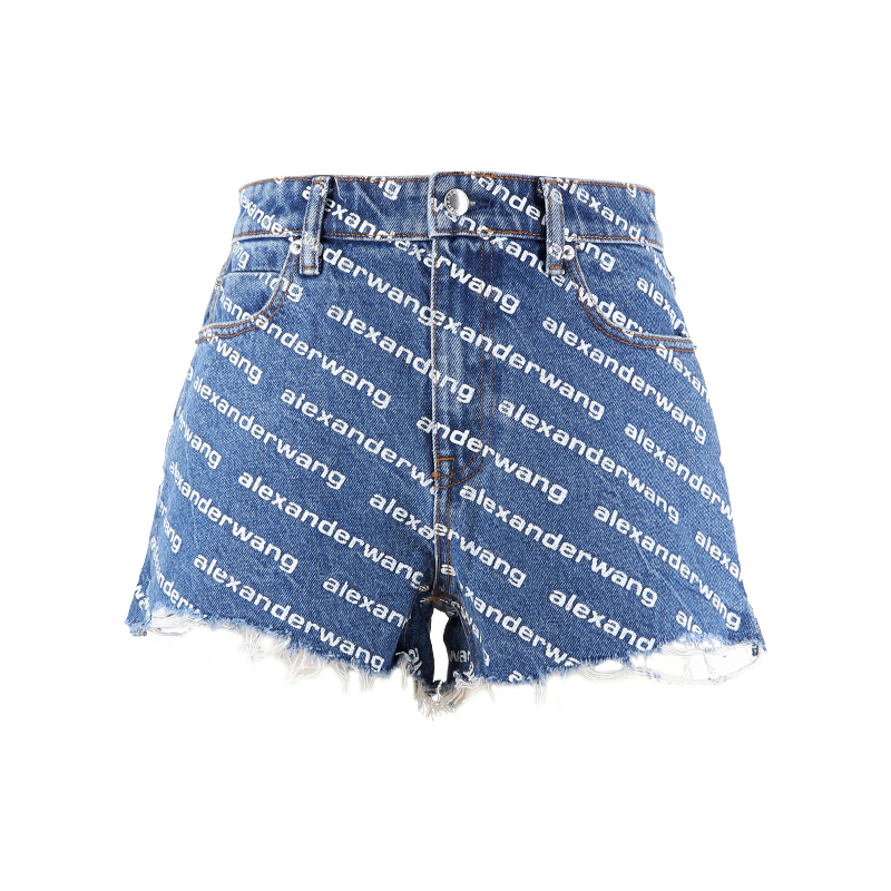 ALEXANDER WANG Logo 印花蓝色牛仔短褲 -T