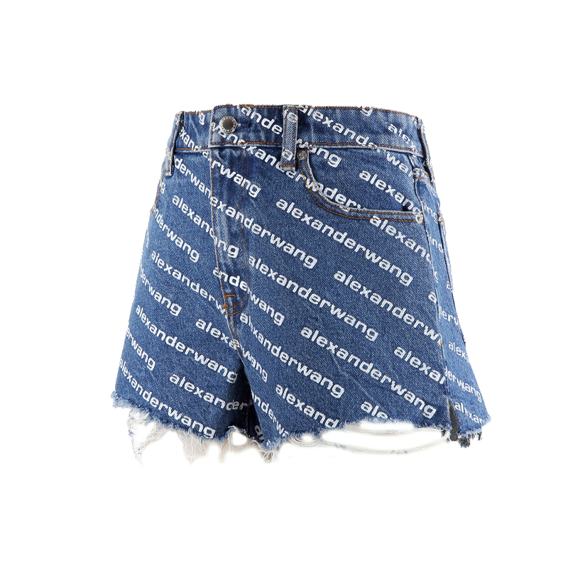 ALEXANDER WANG Logo 印花蓝色牛仔短褲 -T