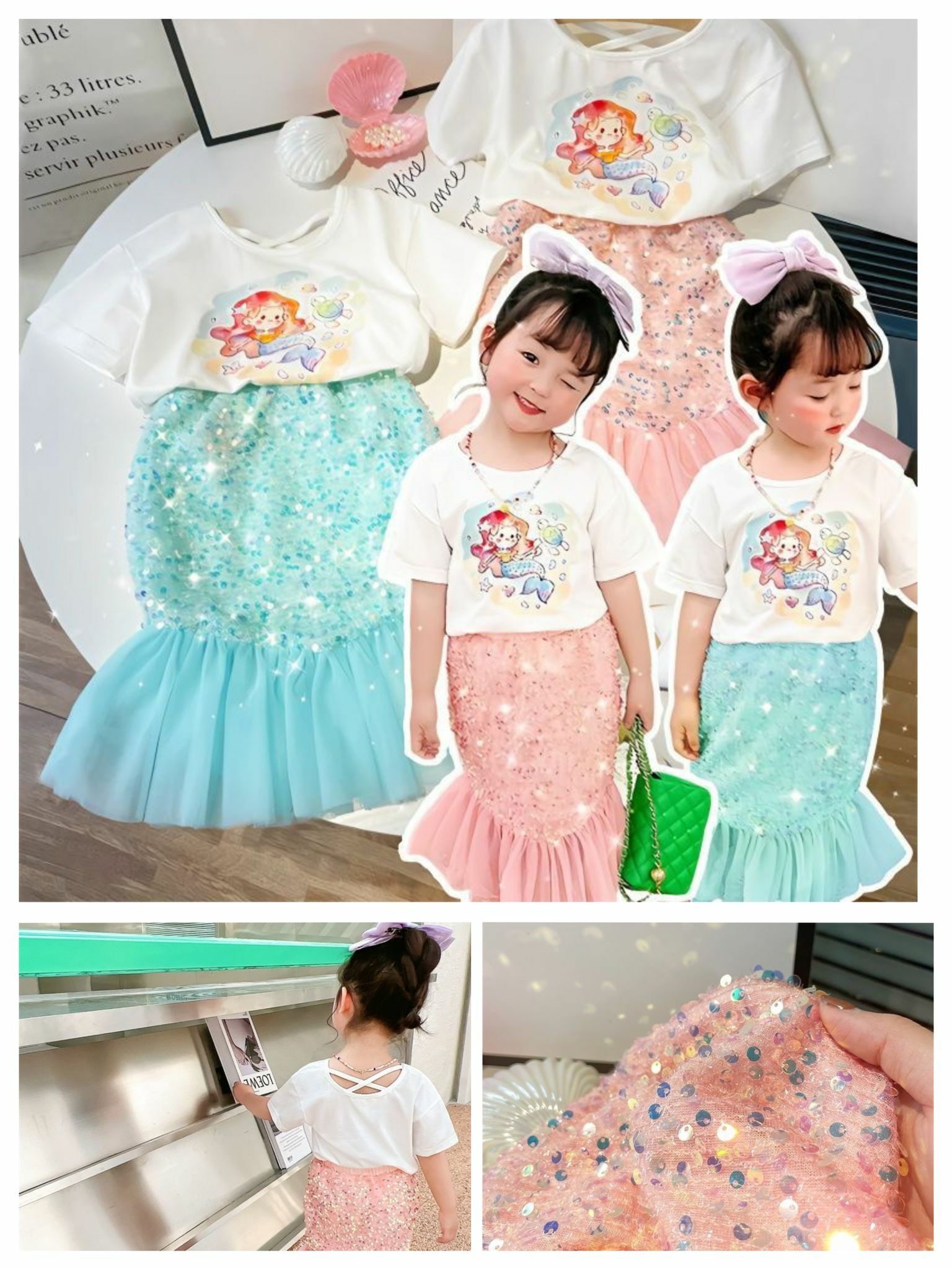 美人魚亮片魚尾裙兩件套-2300513