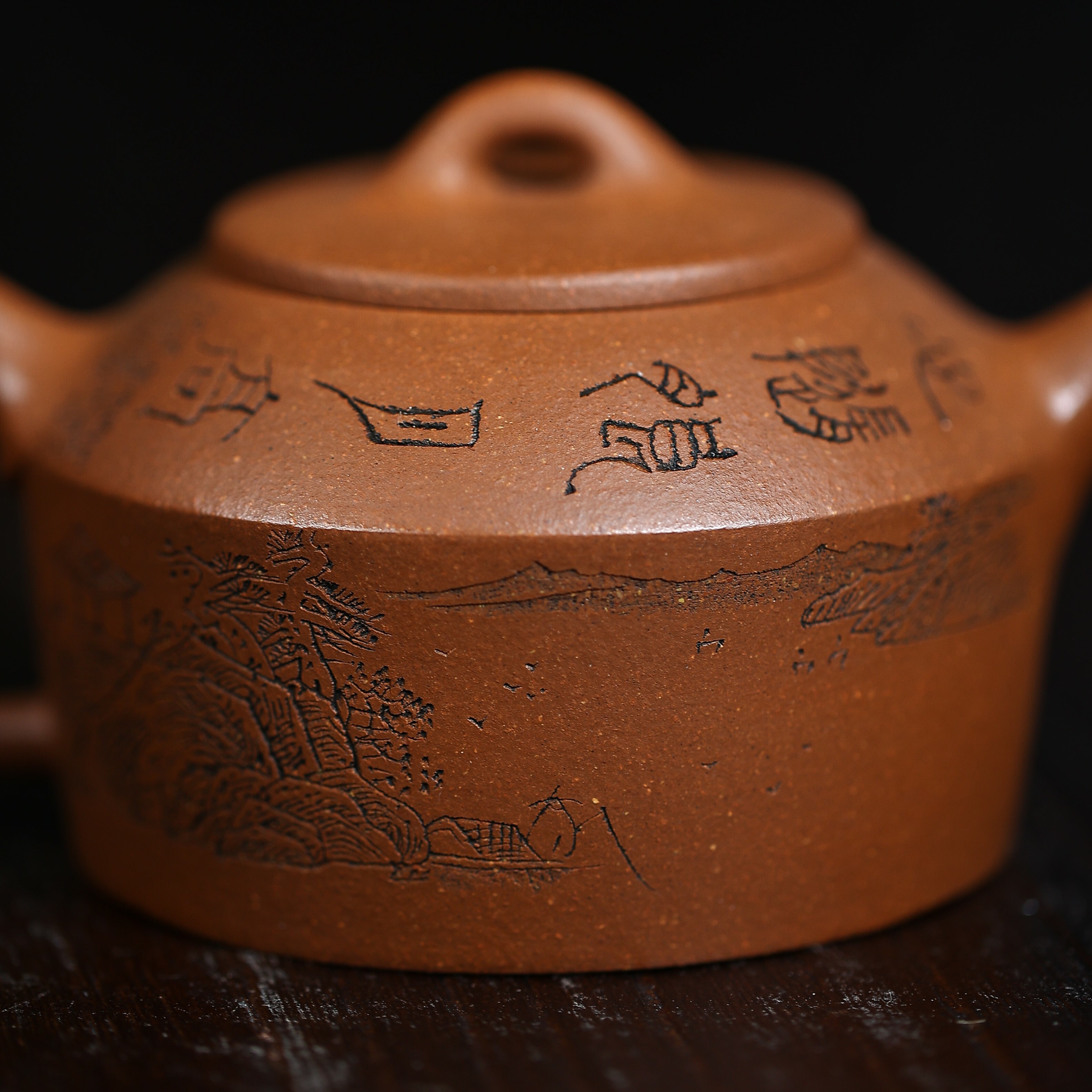 鳳凰紋 堆朱 文庫 美品 DT744 降坡泥│掇只│吳菊鳳│國家級正高級工藝美術師│小壺仙紫砂壺