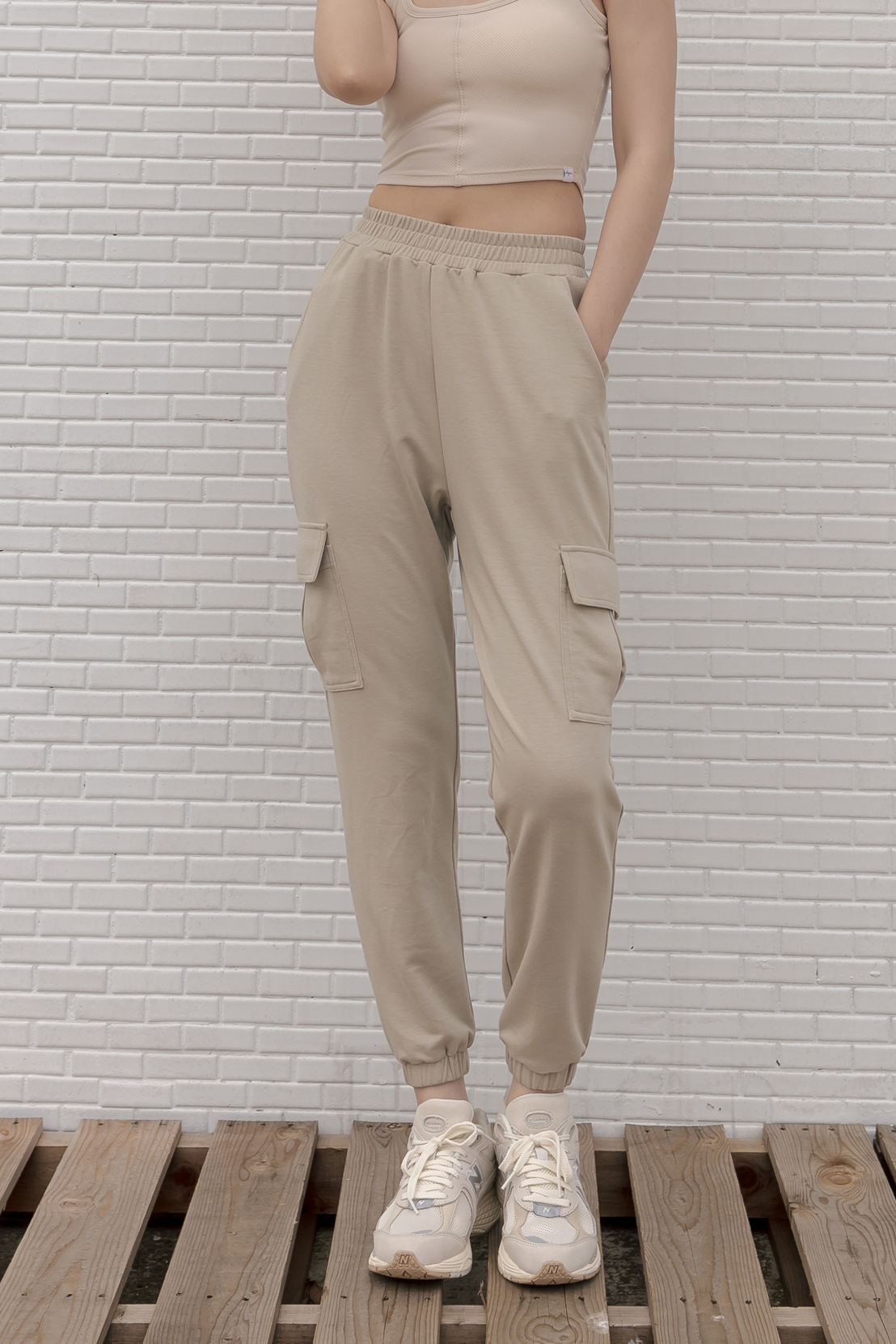 舒適側口袋工作褲- 卡其