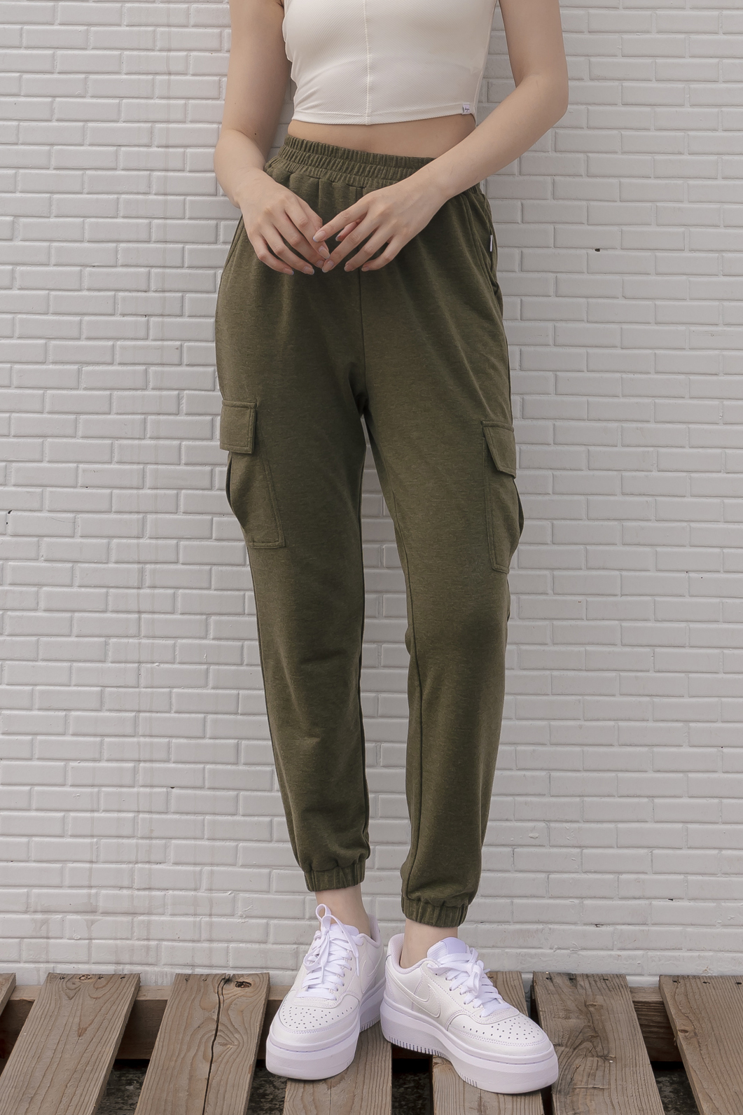 舒適側口袋工作褲- 軍綠