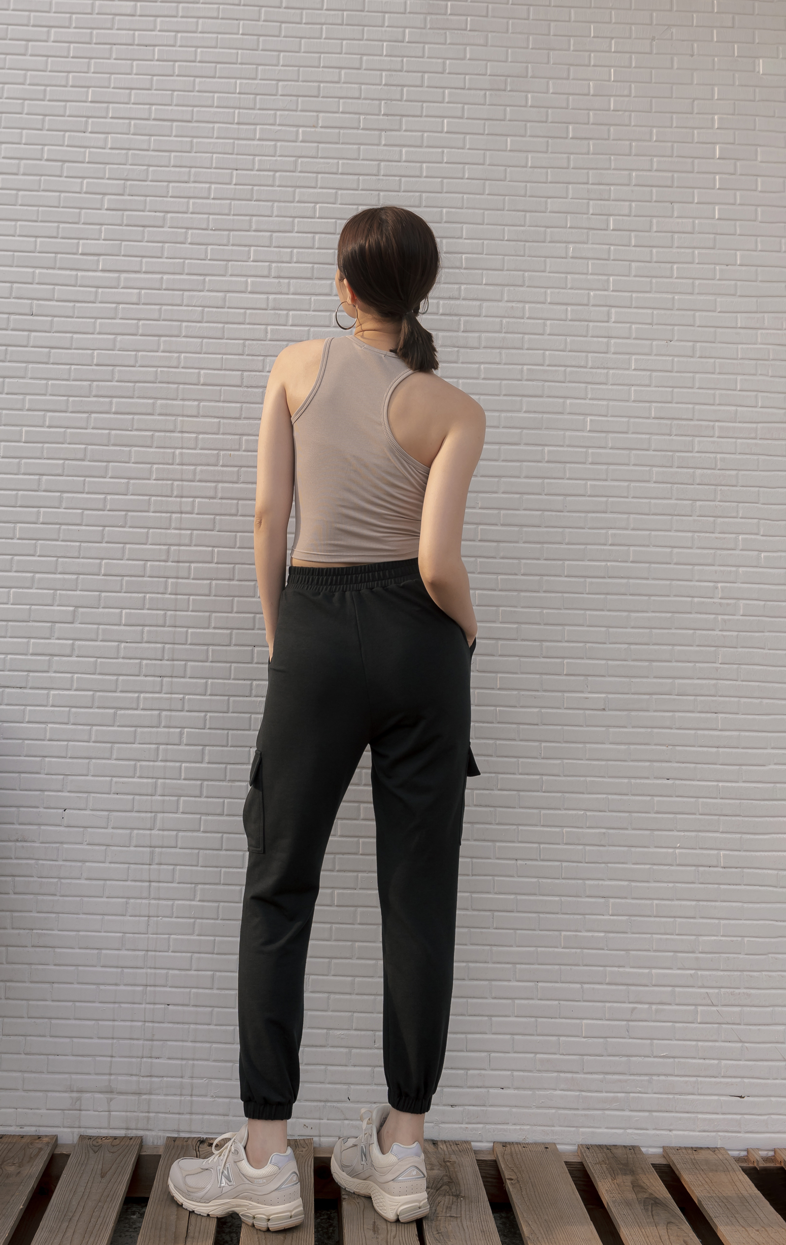 舒適側口袋工作褲- 黑