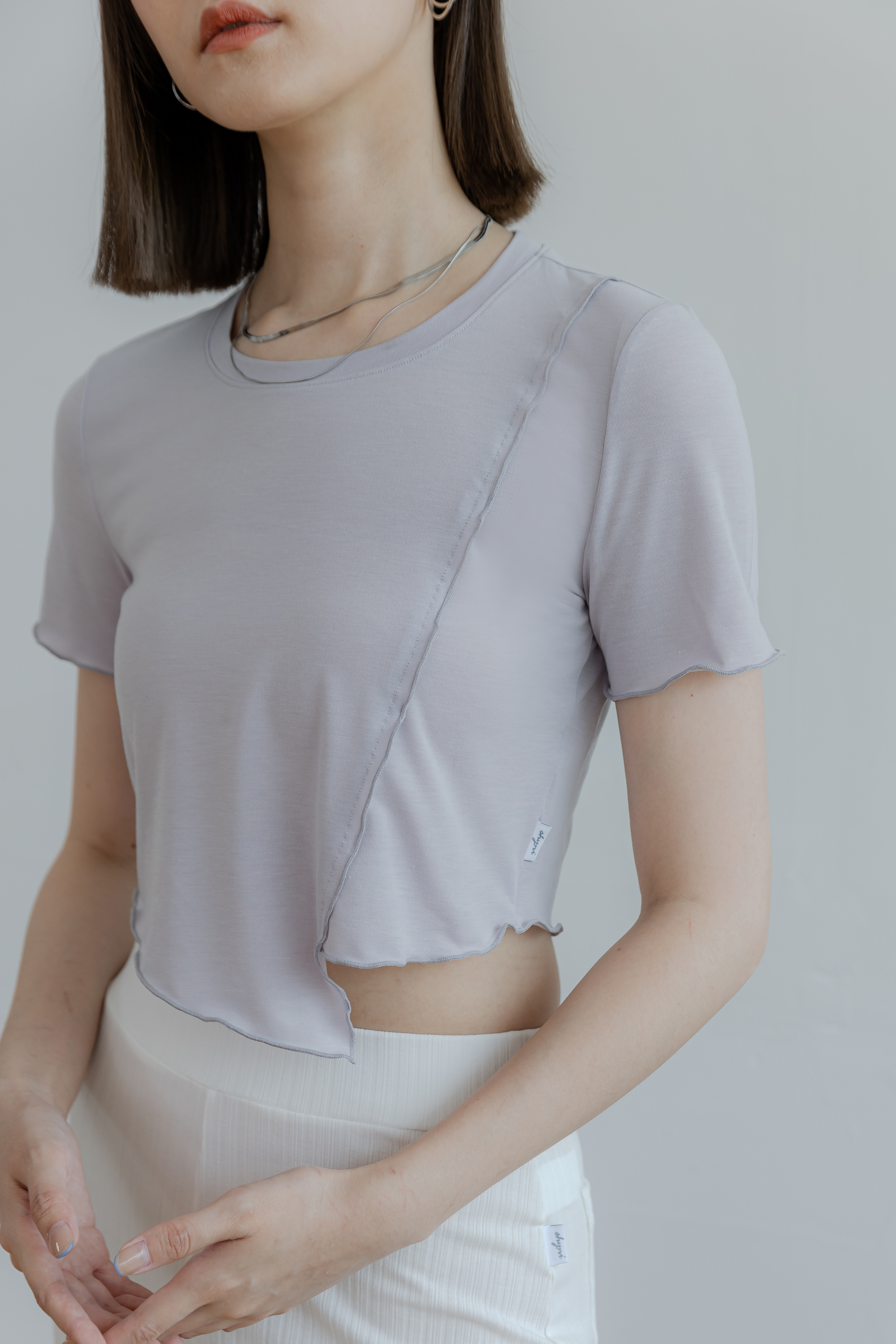 斜邊下擺密拷上衣- 淡紫