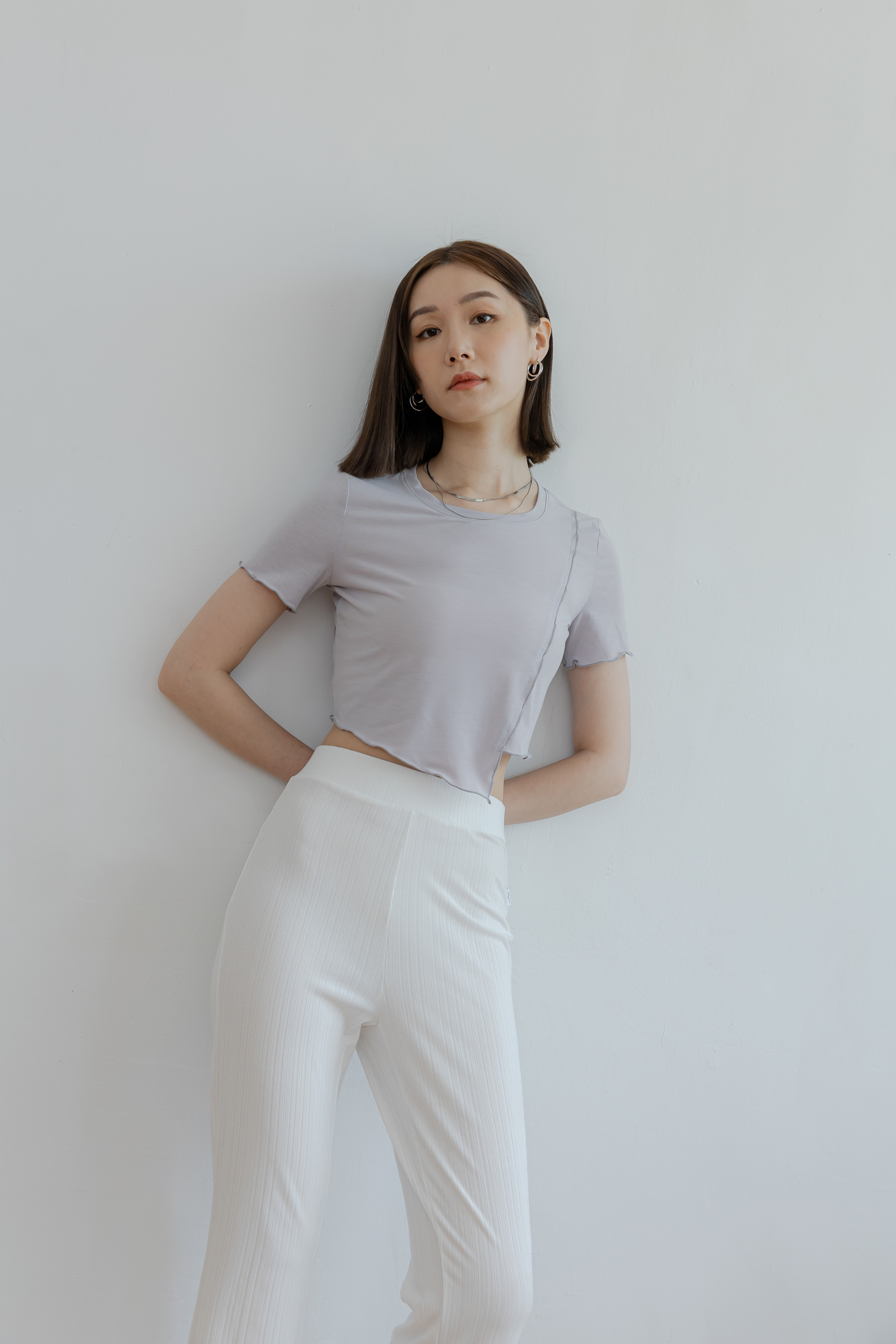 斜邊下擺密拷上衣- 淡紫