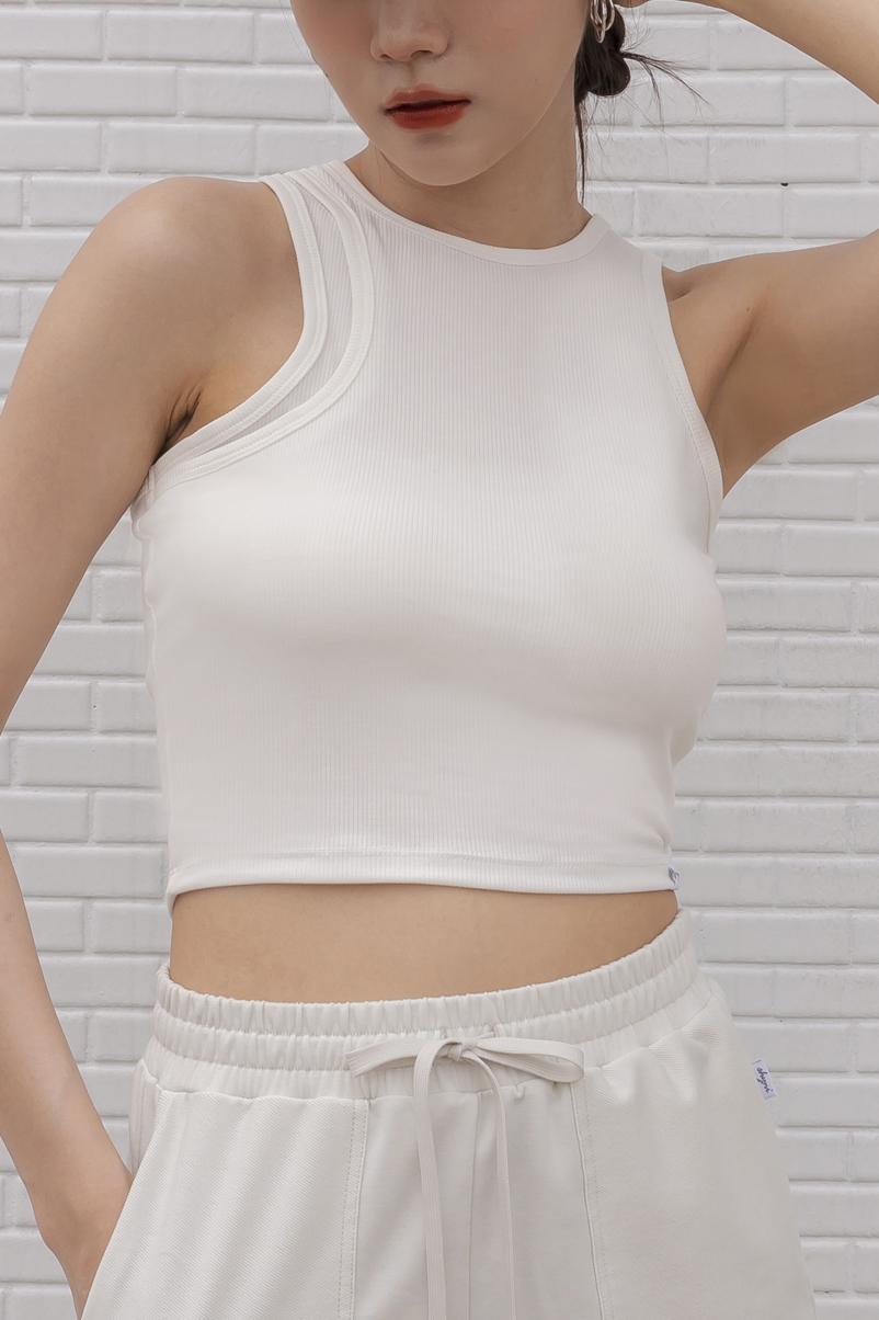 羅紋設計感削肩背心- 白