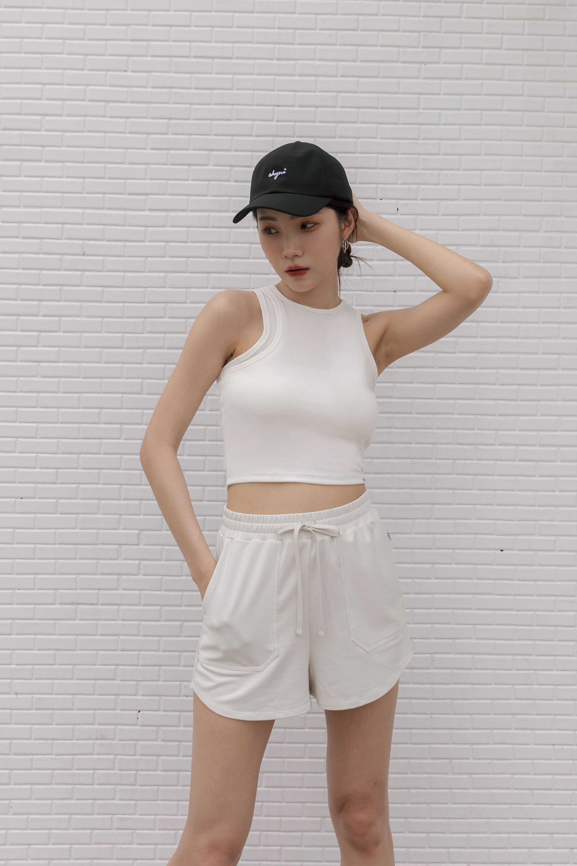 羅紋設計感削肩背心- 白