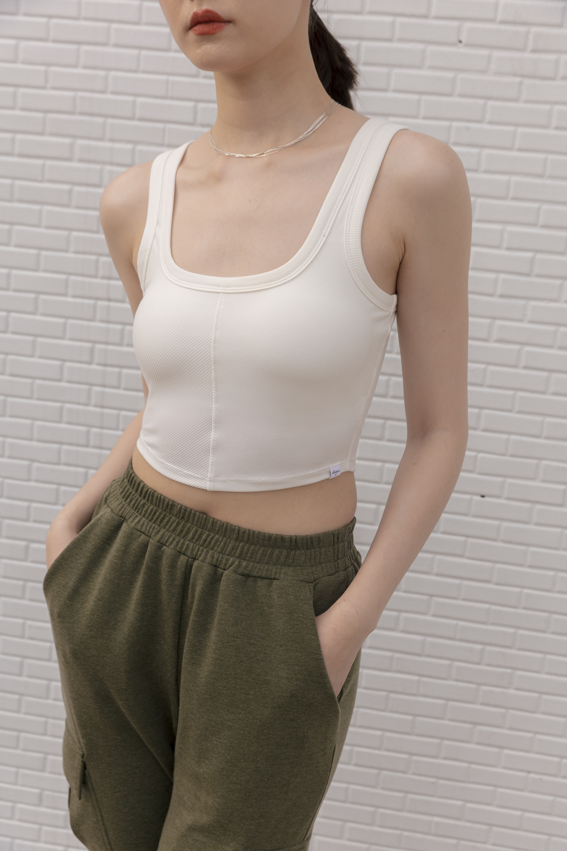 羅紋BRA TOP 挖背背心- 白