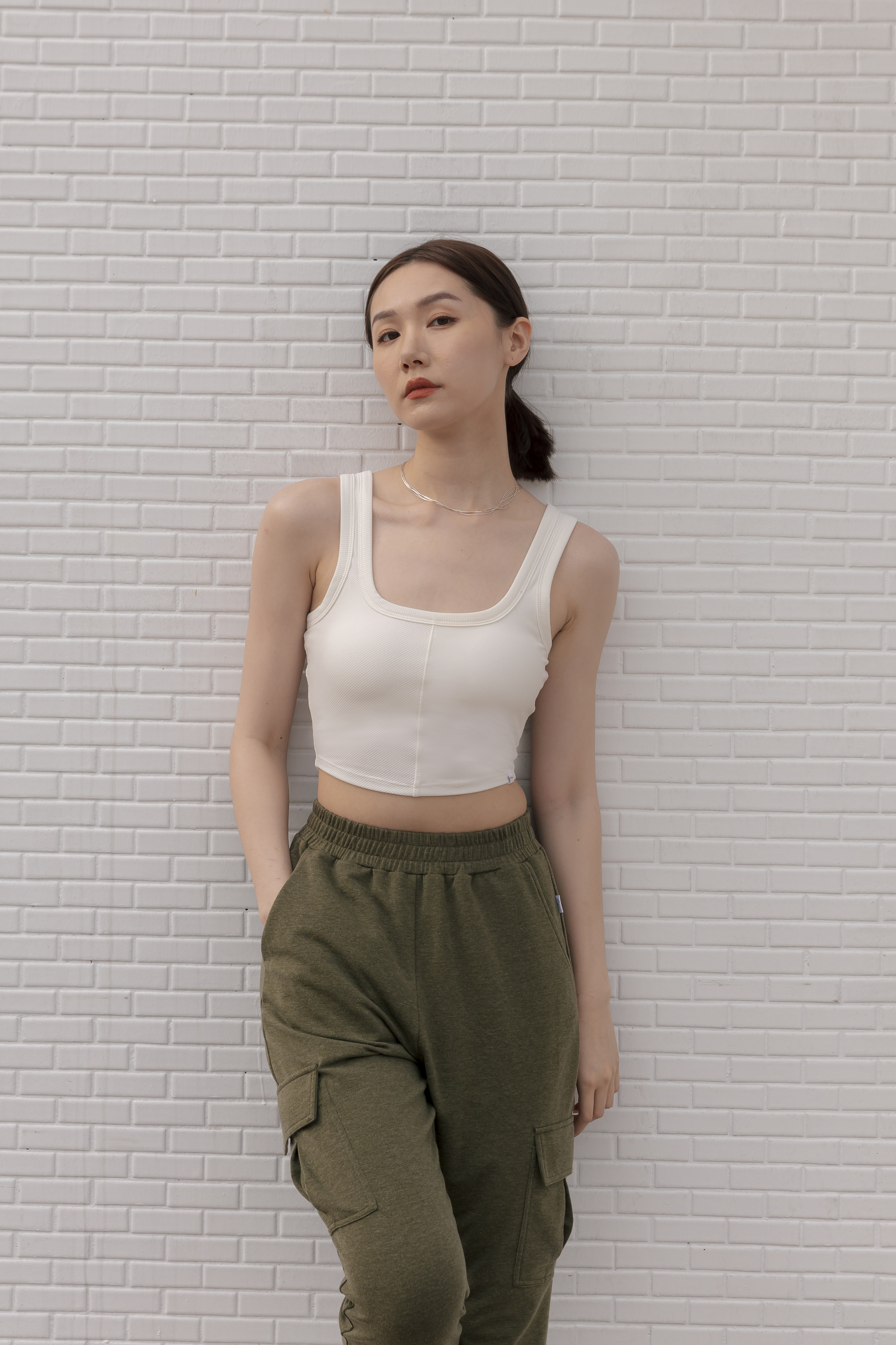 羅紋BRA TOP 挖背背心- 白