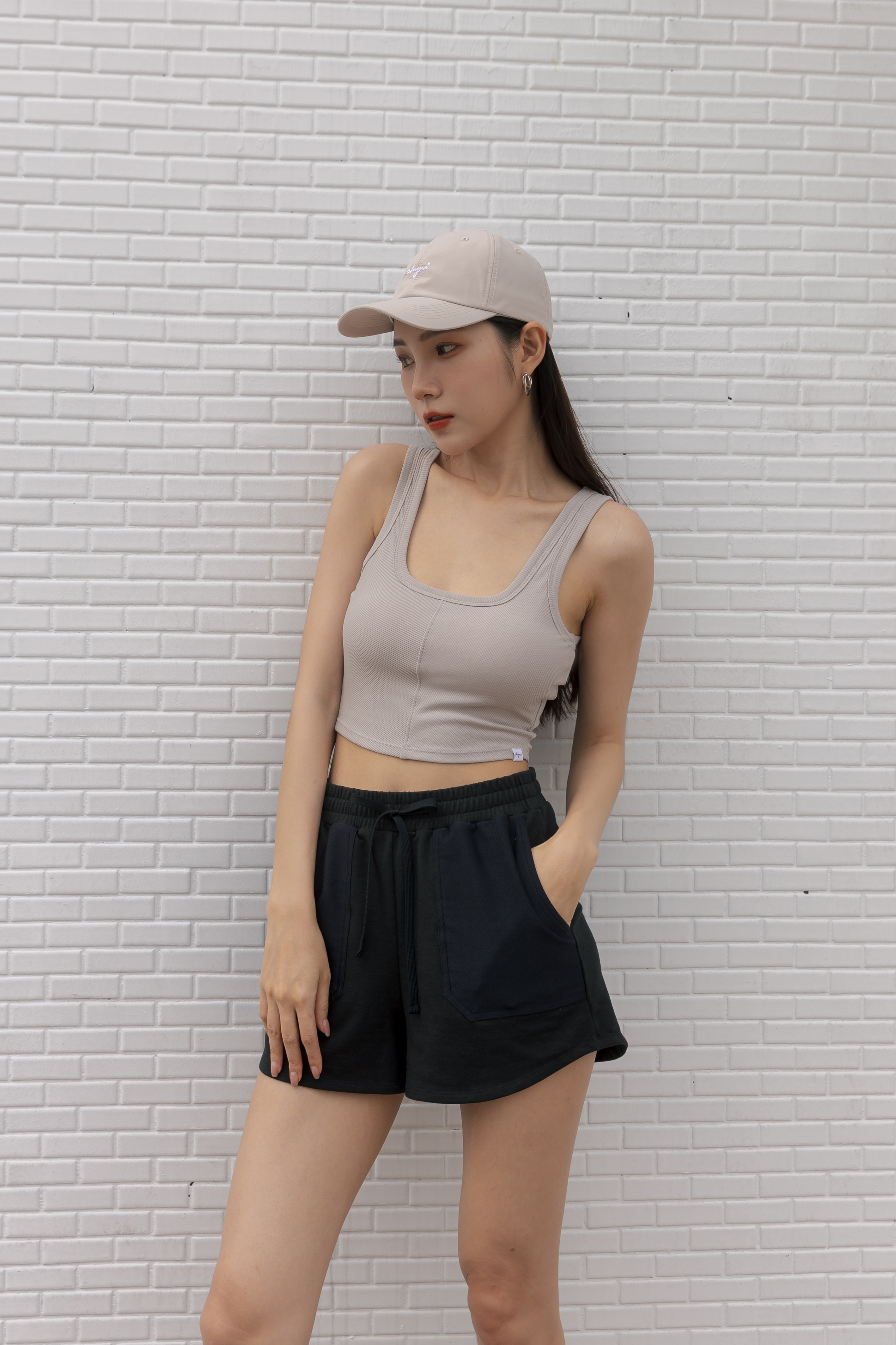 羅紋BRA TOP 挖背背心- 米杏