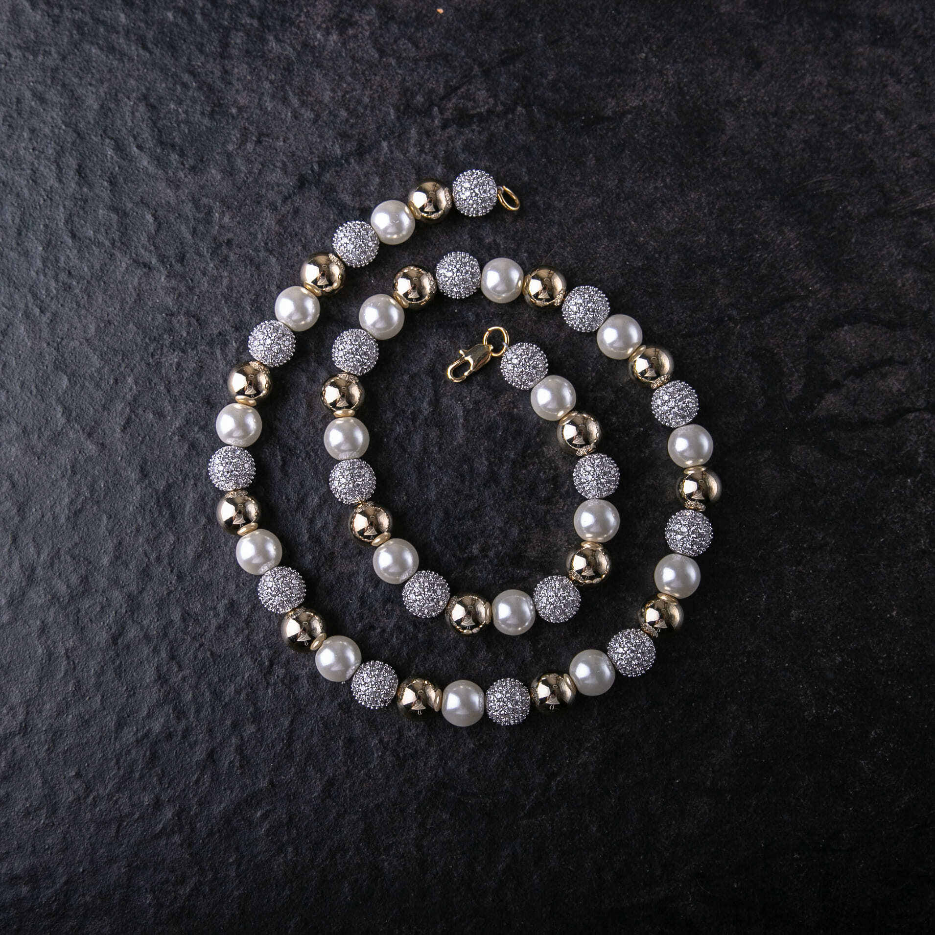 滿鑲冰球珍珠串珠項鍊