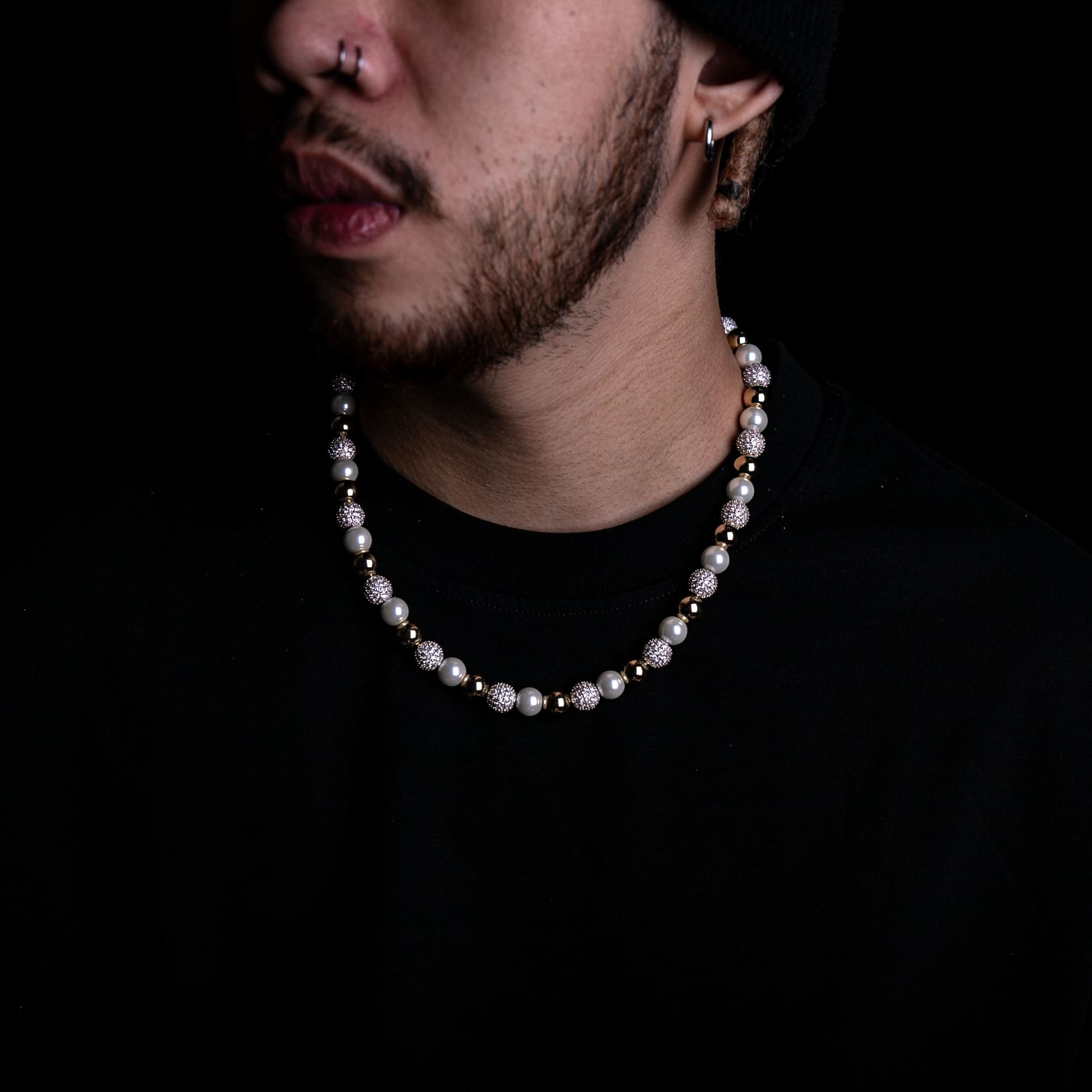 滿鑲冰球珍珠串珠項鍊