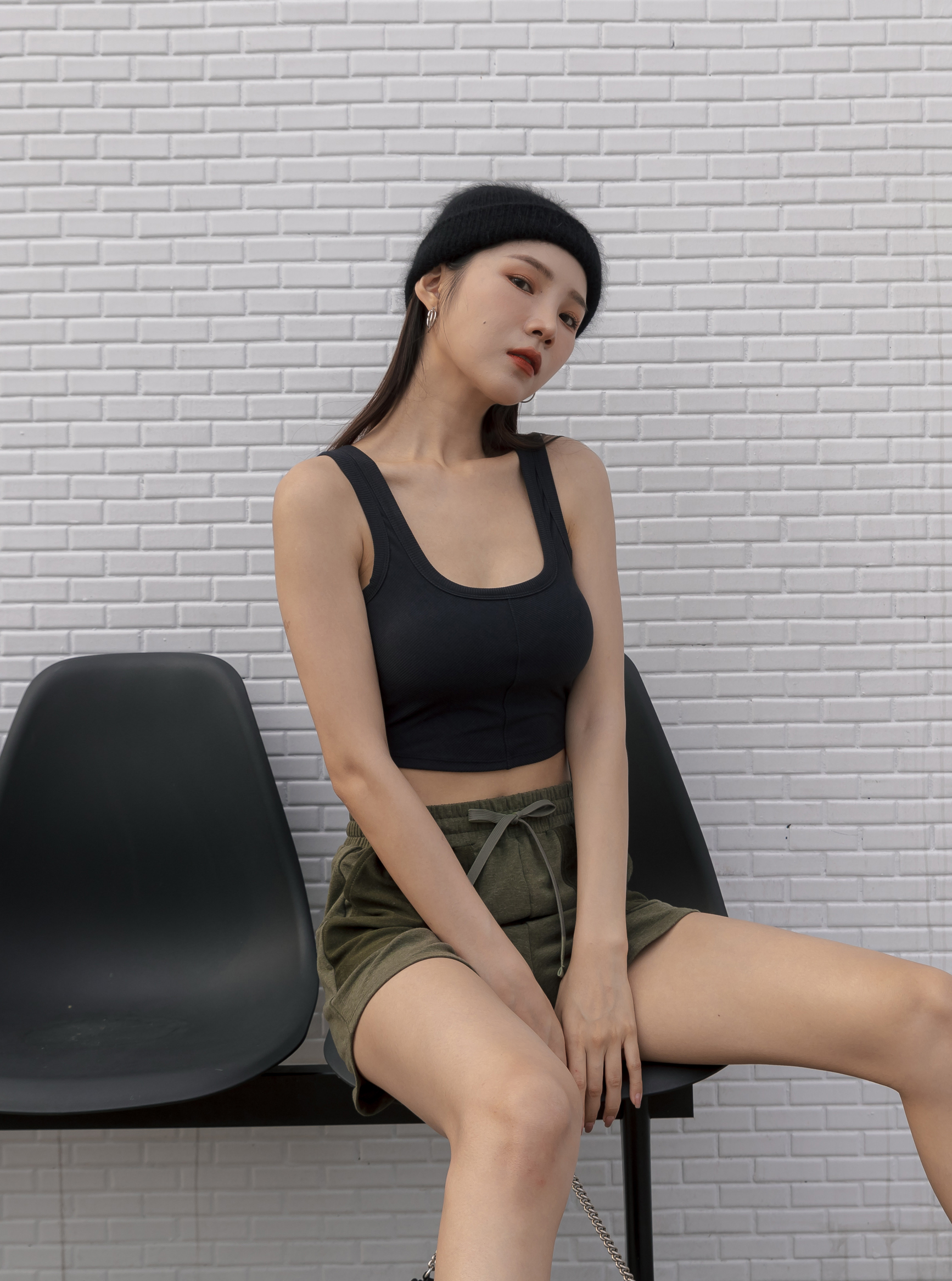 羅紋BRA TOP 挖背背心- 黑