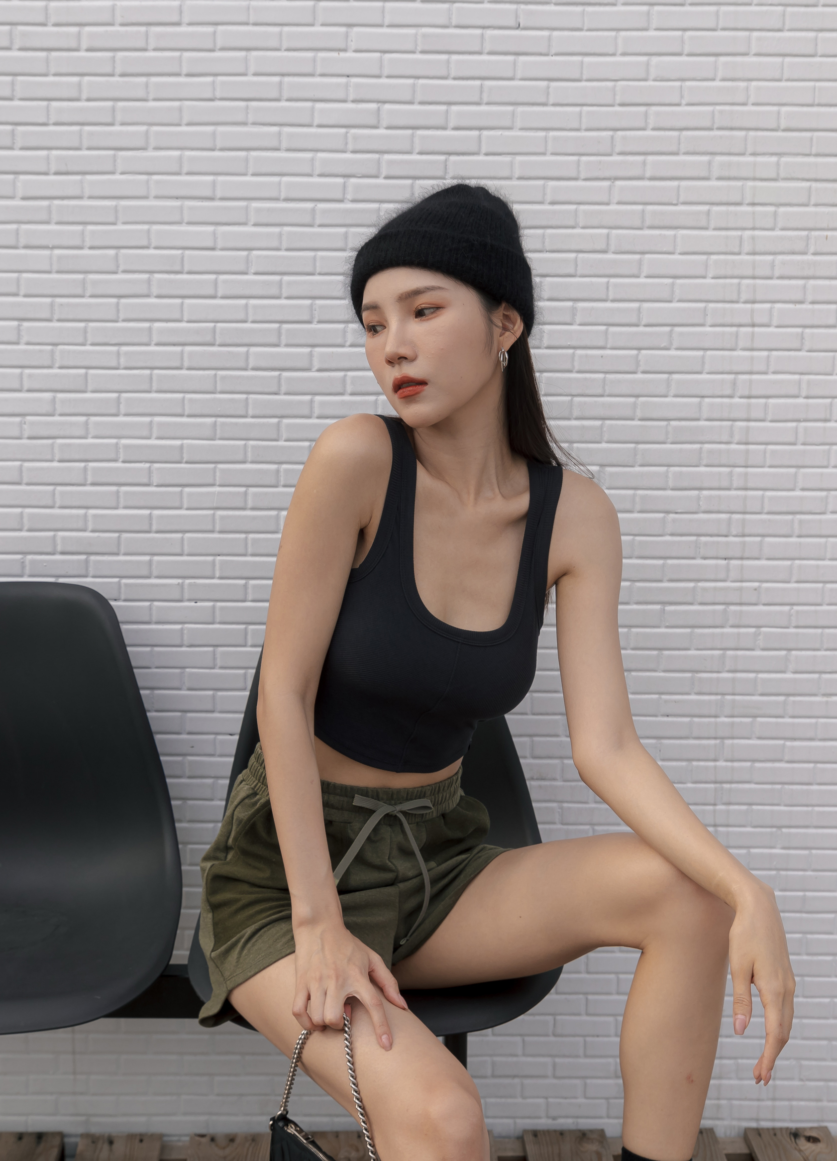 羅紋BRA TOP 挖背背心- 黑