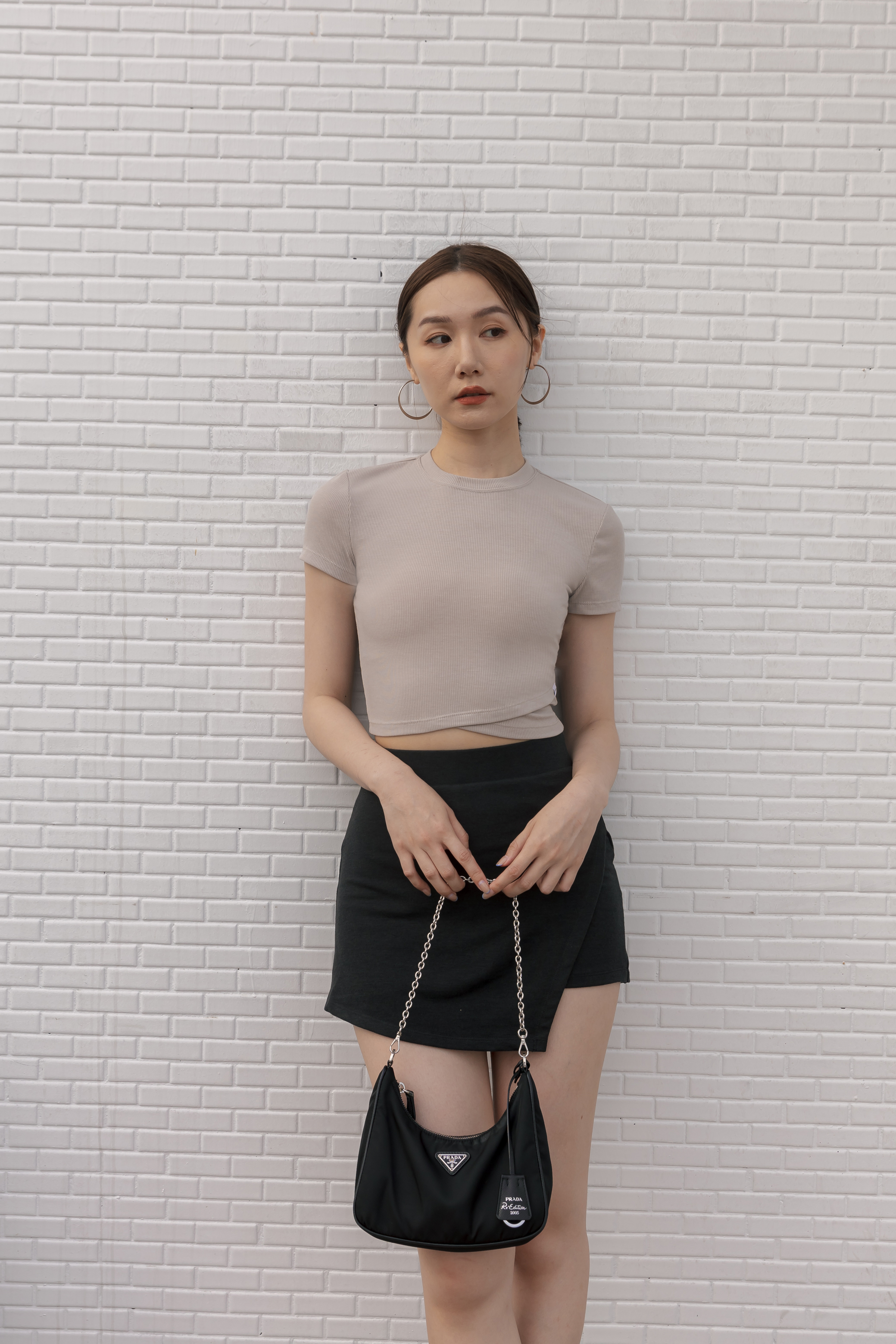 羅紋合身短版上衣- 米杏