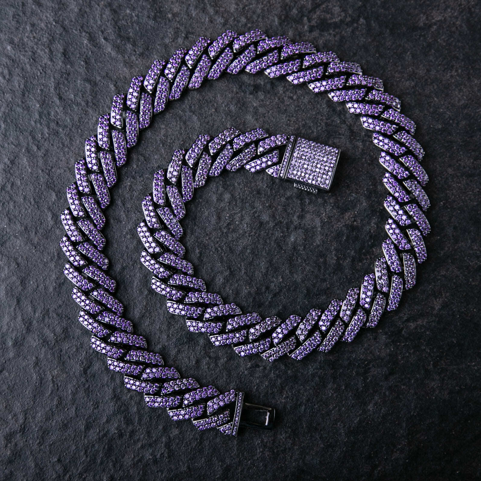 15mm滿鑲菱形古巴鍊 - 紫色鋯石