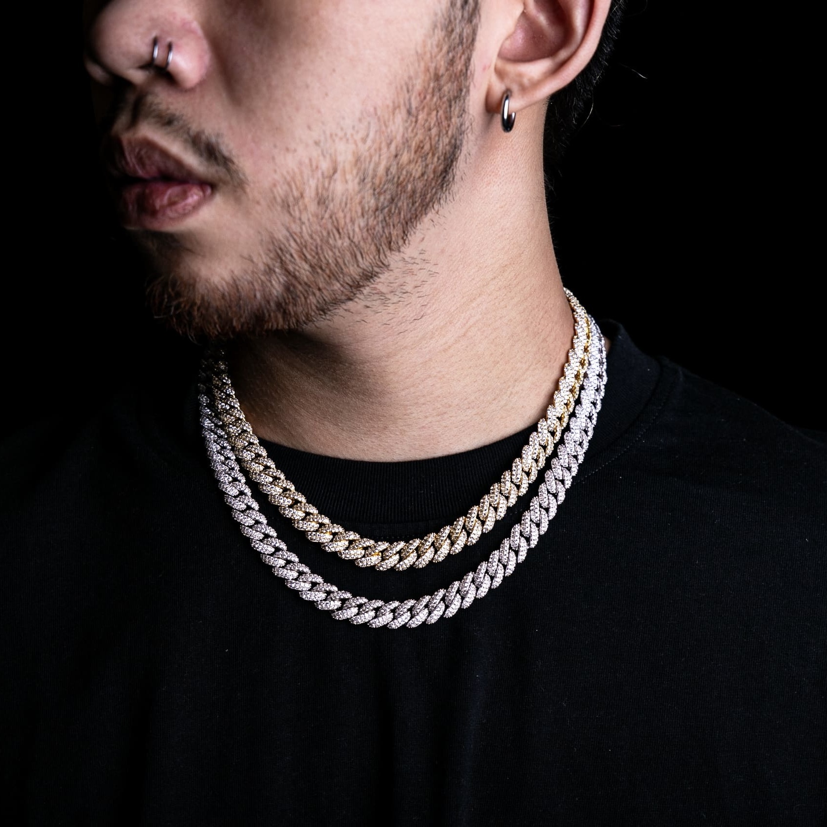 925純銀莫桑石10mm滿鑲邁阿密古巴項鍊