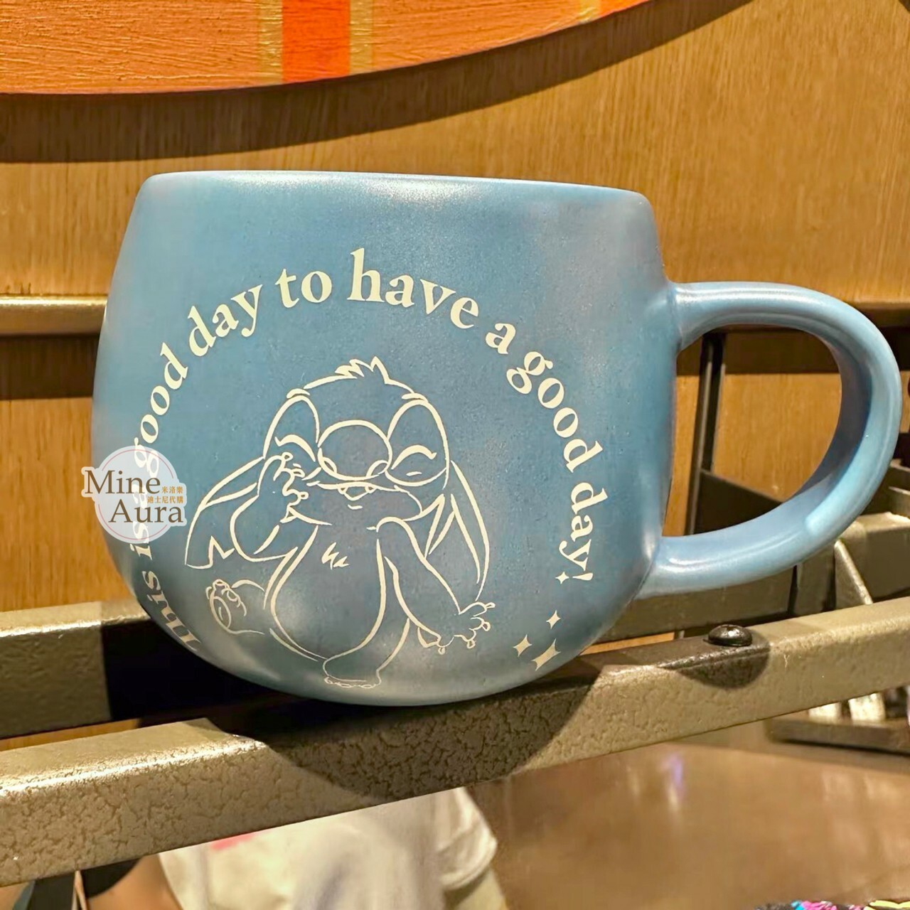 史迪奇 Stitch 字母 全身 線條圖案 藍色 陶瓷馬克杯 水杯 星際寶貝 Lilo & Stitch -上海迪士尼樂園