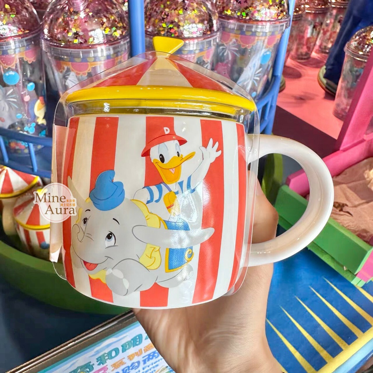 (限時特價) 玩樂一夏日系列 唐老鴨 Donald 黛西 Daisy 小飛象 Dumbo 圖案 馬戲團 造型附蓋 馬克杯 水杯 -上海迪士尼樂園