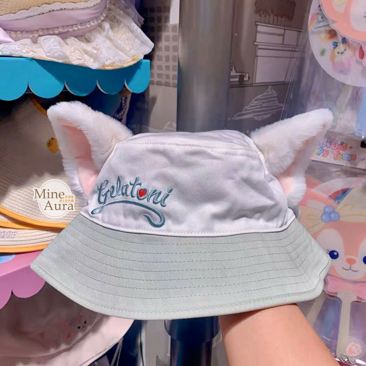 傑拉托尼 畫家貓 Gelatoni 立體耳朵 蝴蝶結 造型 漁夫帽 帽子 -上海迪士尼樂園