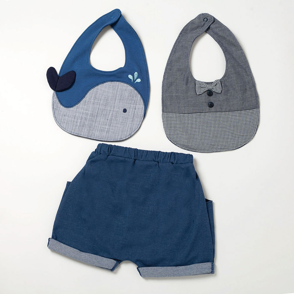 PIPPY可愛小鯨魚與紳士款圍兜與褲裝3件組配件禮盒