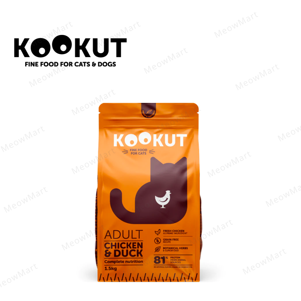 KOOKUT 天然無穀物成貓糧 - 雞肉鴨肉 1.5kg