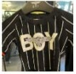 [S] BOYLONDON BOY EAGLE STRIPE CROP TOP,BLACK WHITE, B72TPTS24F89 (SBB265)