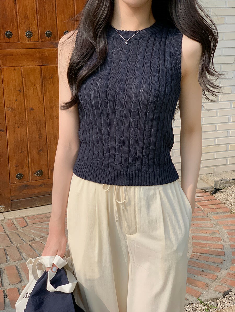 韓國Cherrykoko授權 清夏三色麻花無袖圓領針織衫