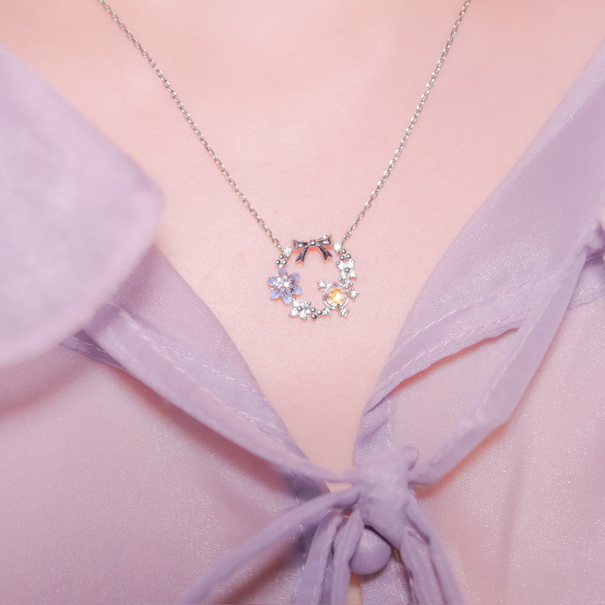 | 925 Silver・Glaze Stone | Bow Party Necklace | NE0459 |