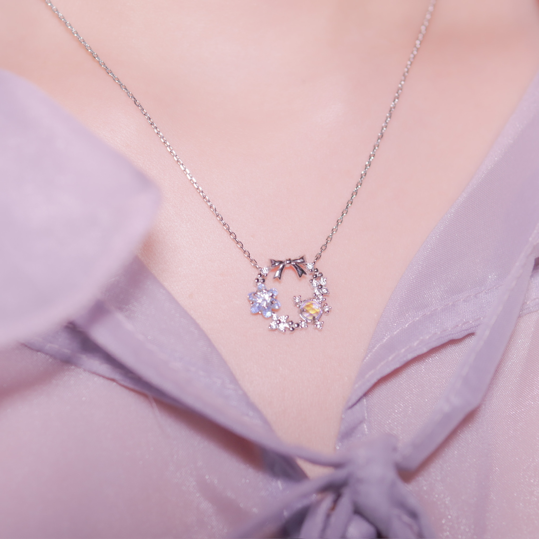 | 925 Silver・Glaze Stone | Bow Party Necklace | NE0459 |