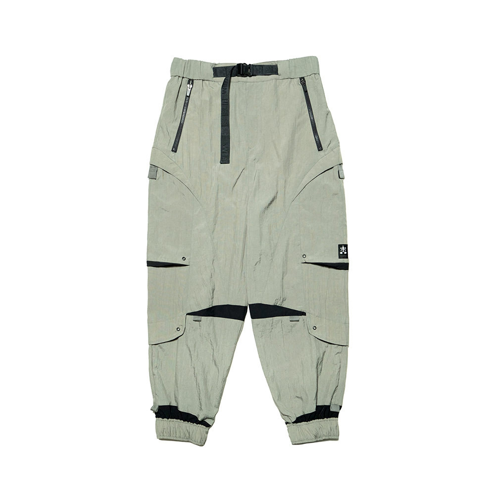 蟲形剪接束口褲- 灰綠